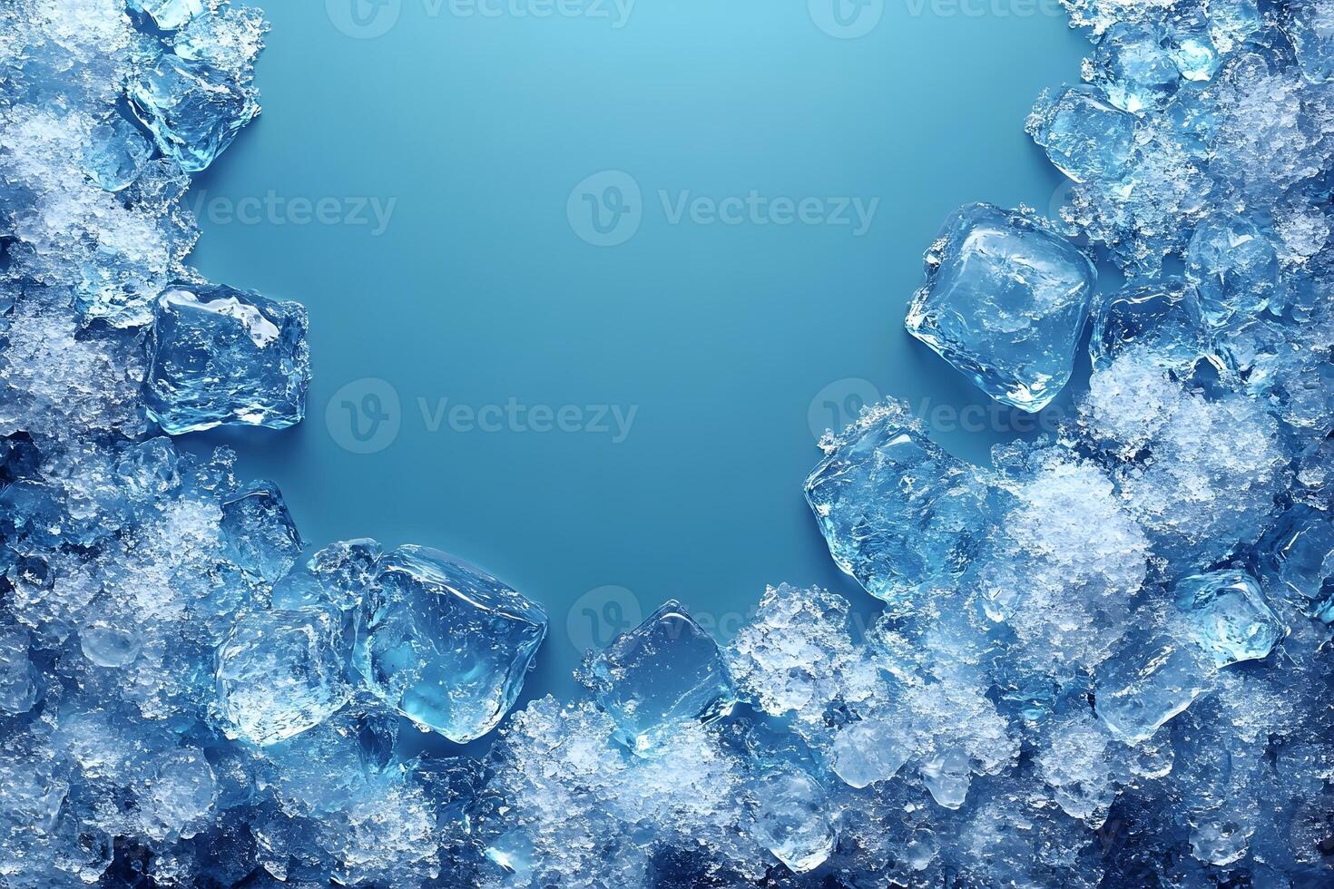 Icy Blue Background with Scattered Ice Cubes for Refreshing Design Themes photo