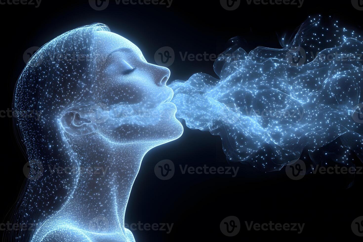 Digital Dreamscape Futuristic Female Portrait with Flowing Energy Particles photo