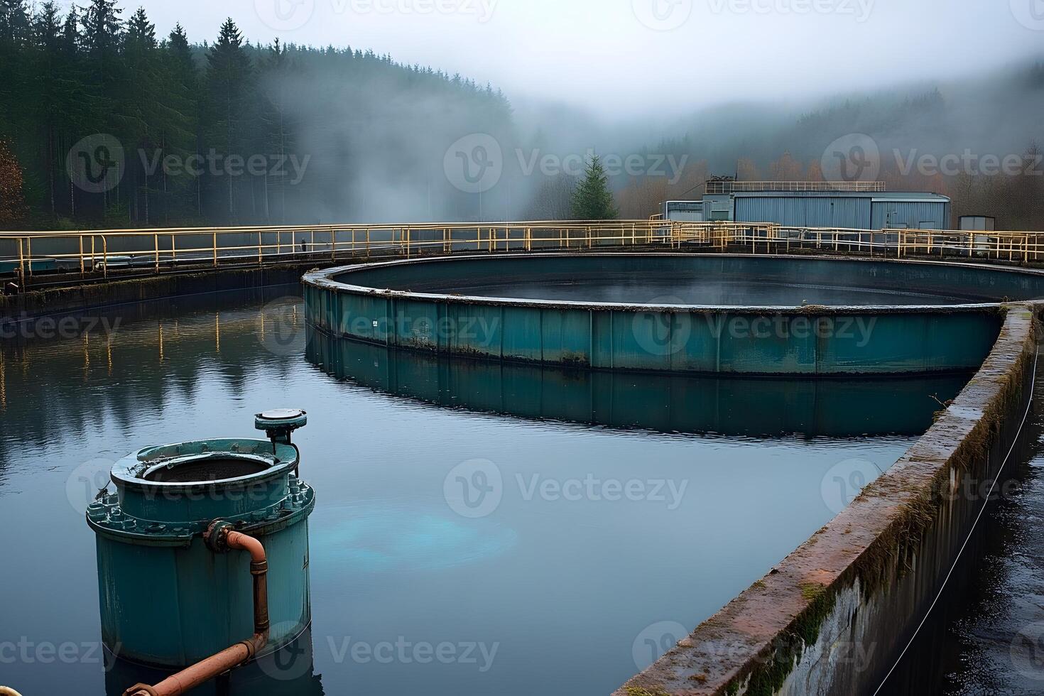 Industrial Water Treatment Facility in Misty Forest Landscape for Environmental Design photo