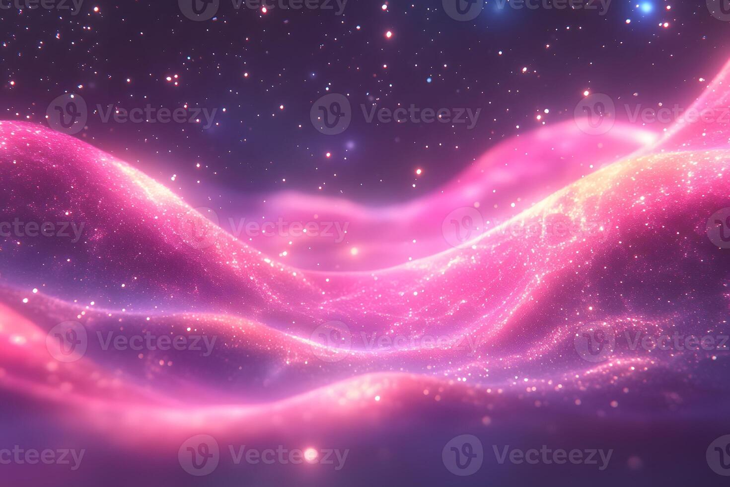 Ethereal Cosmic Landscape with Glowing Pink Waves for Fantasy Design photo