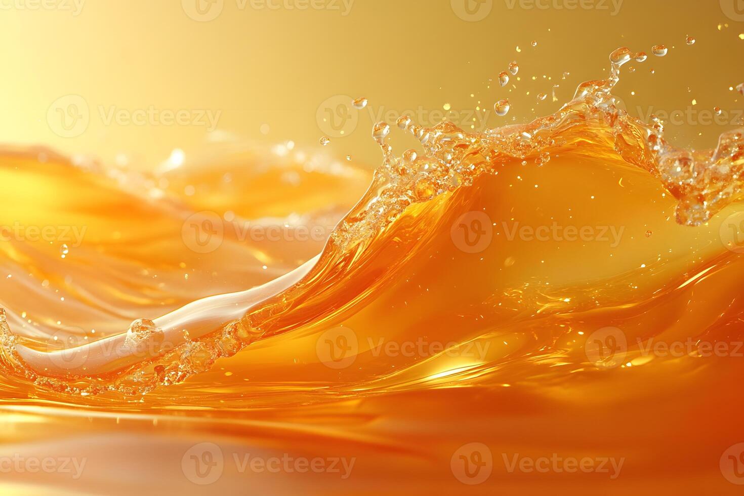 Dynamic Wave of Golden Liquid with Splash in Vibrant Light for Refreshment and Energy Concepts photo