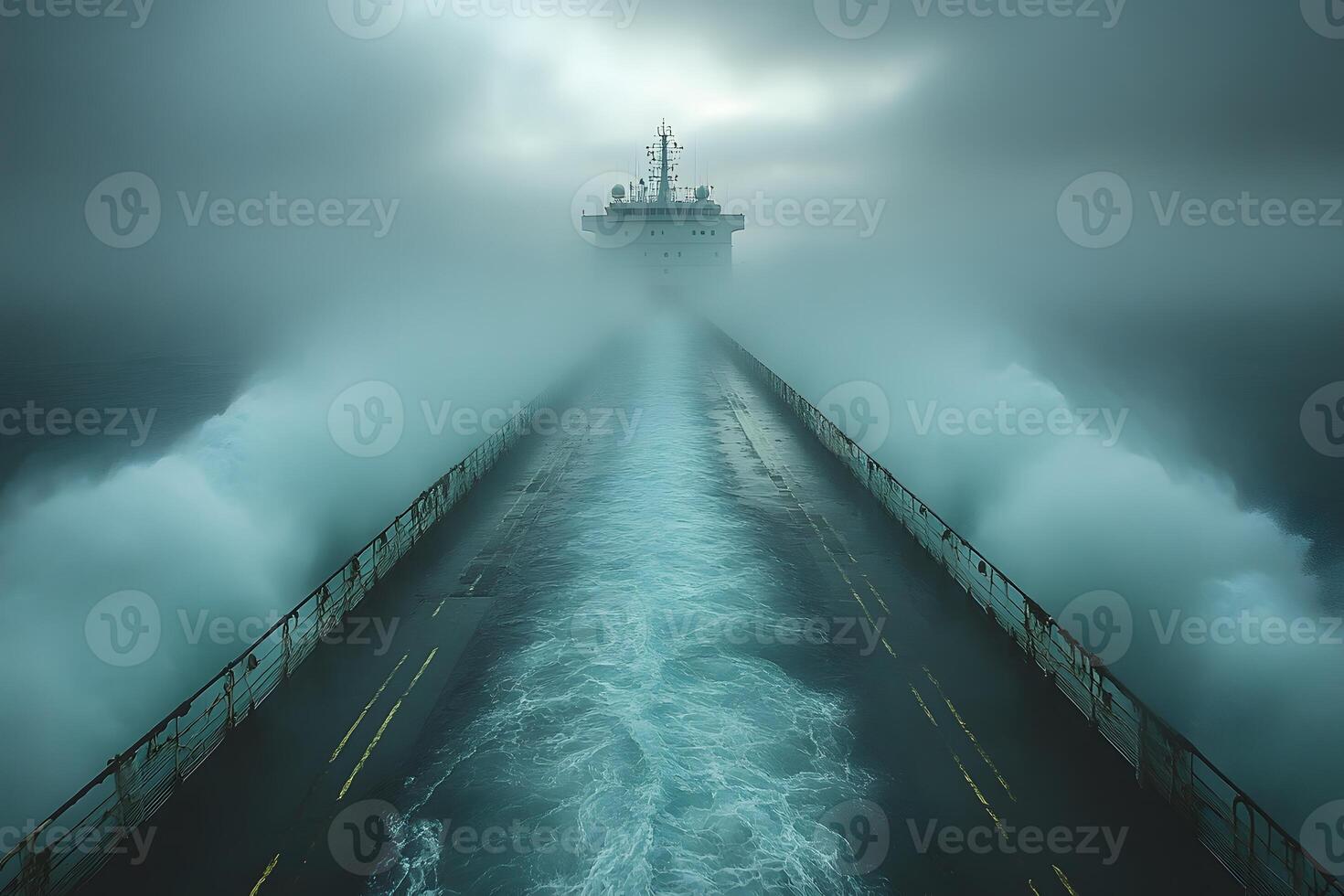 Dramatic Ocean Storm at Sea with Powerful Waves and Cargo Ship - Concept of Strength and Adventure photo
