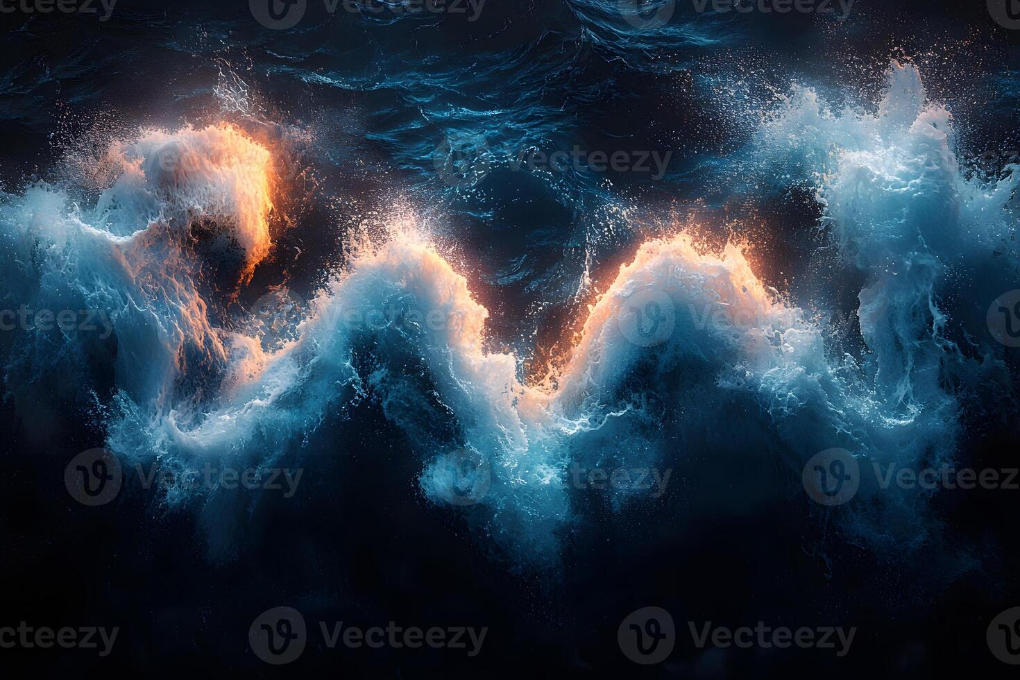 Abstract Ocean Waves with Fiery Highlights - Dynamic Energy and Motion in Nature photo
