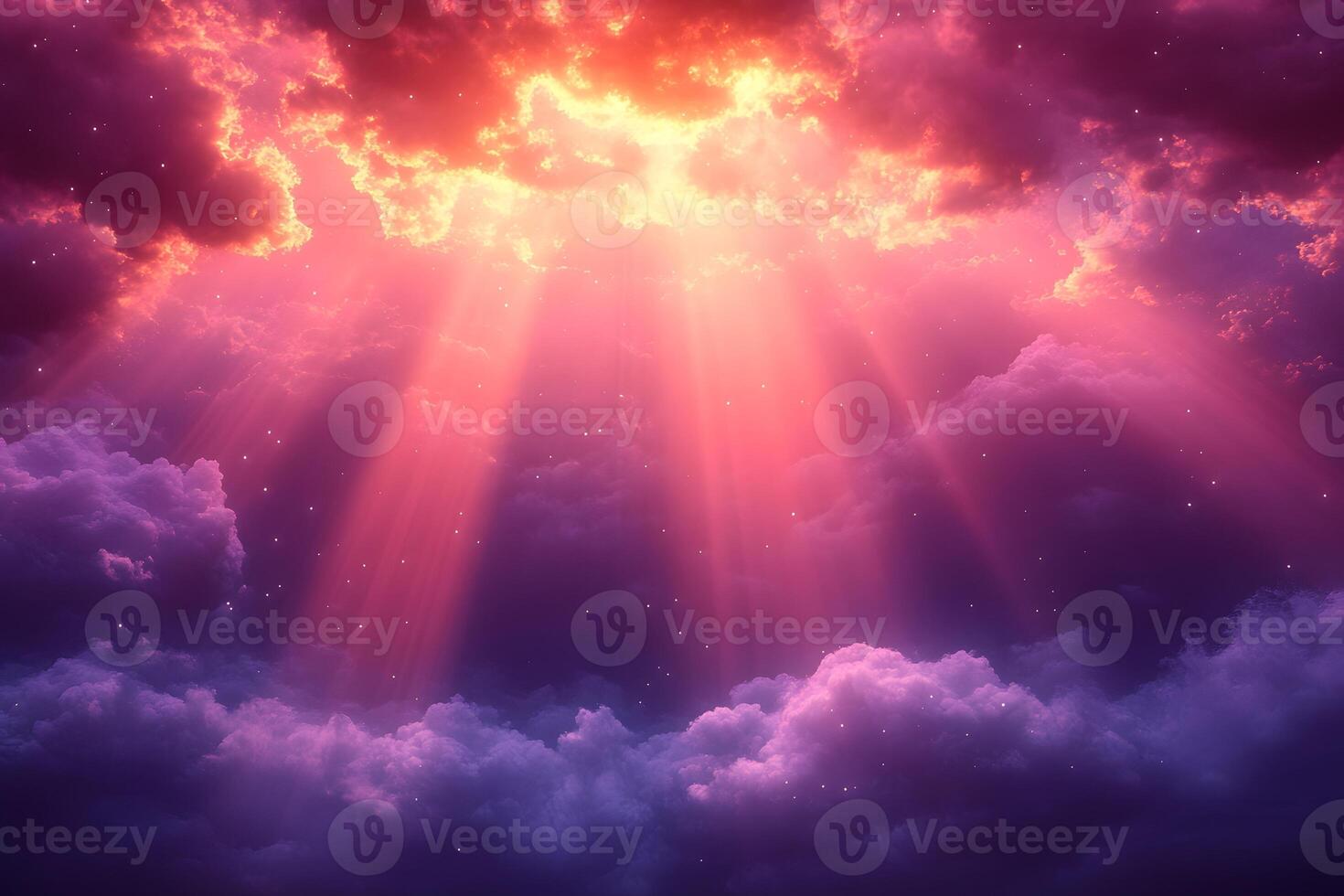 Dramatic Sunset Sky with Radiant Sunbeams and Majestic Clouds for Inspirational Design photo