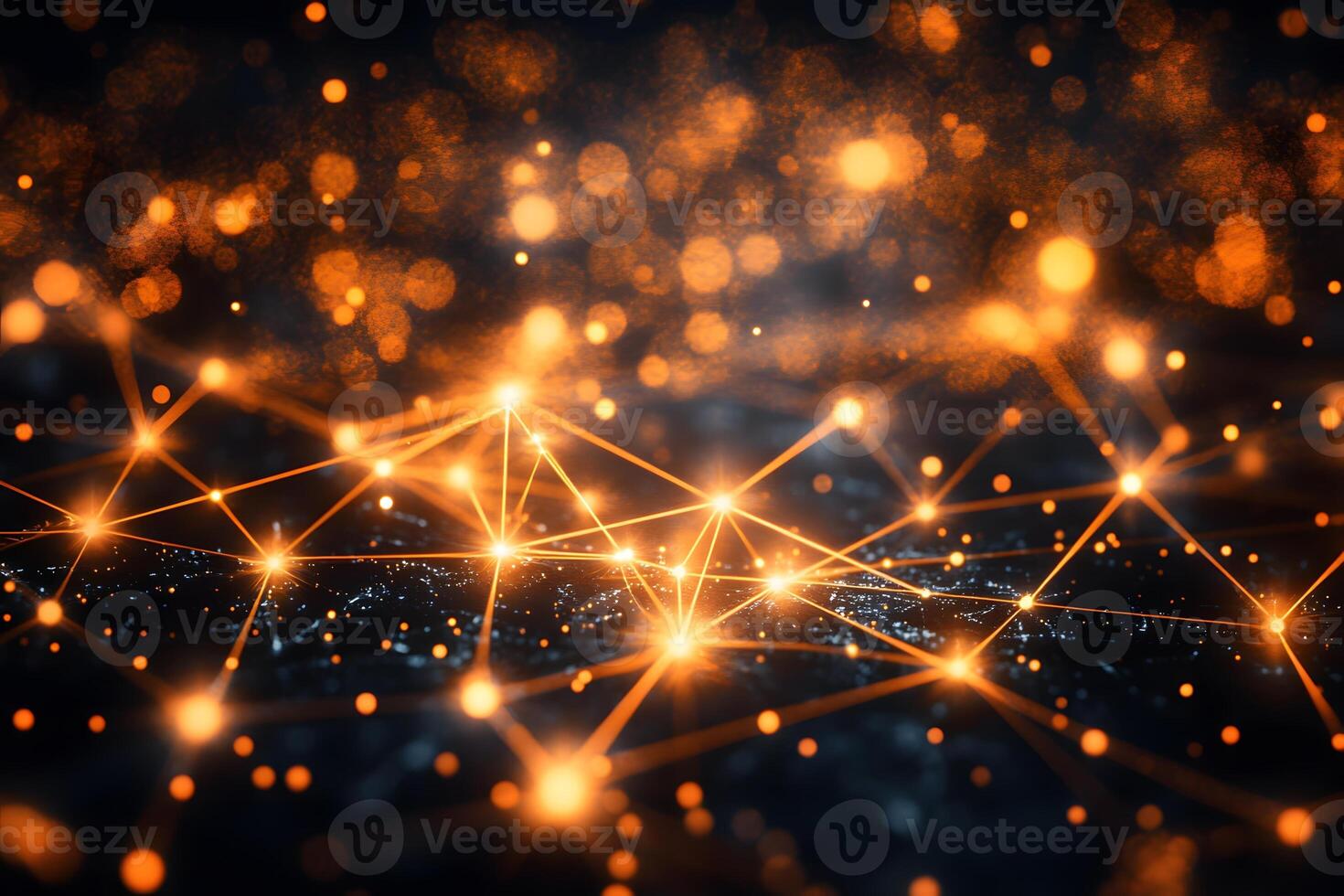 Abstract Network of Glowing Orange Connections and Nodes in Dark Futuristic Space photo