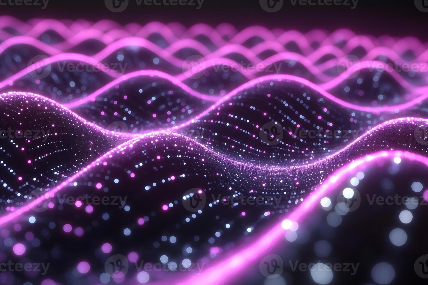 Abstract Neon Wave Pattern with Glowing Particles for Futuristic Design photo