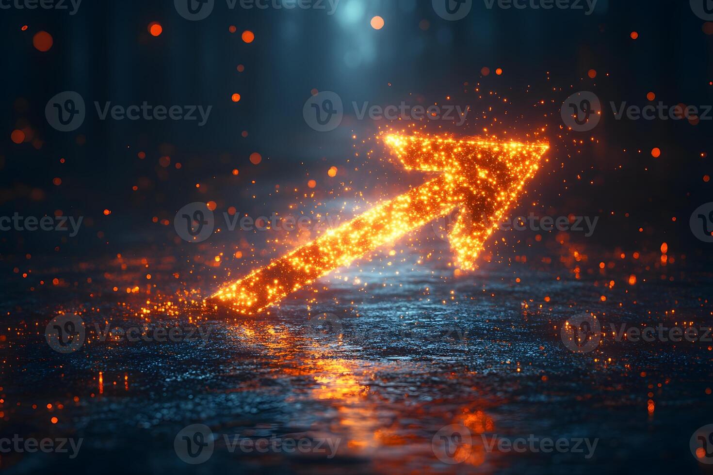 Glowing Neon Arrow in Mystical Forest Pathway for Futuristic Design Concepts photo
