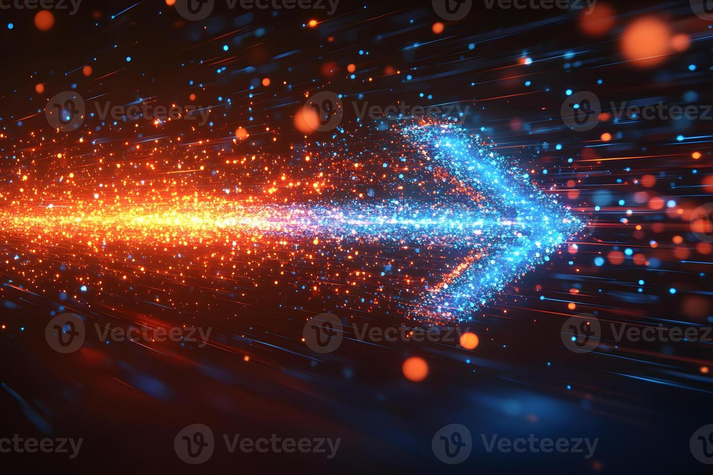 Dynamic Digital Arrow with Orange and Blue Light Trails for Technology Concept photo