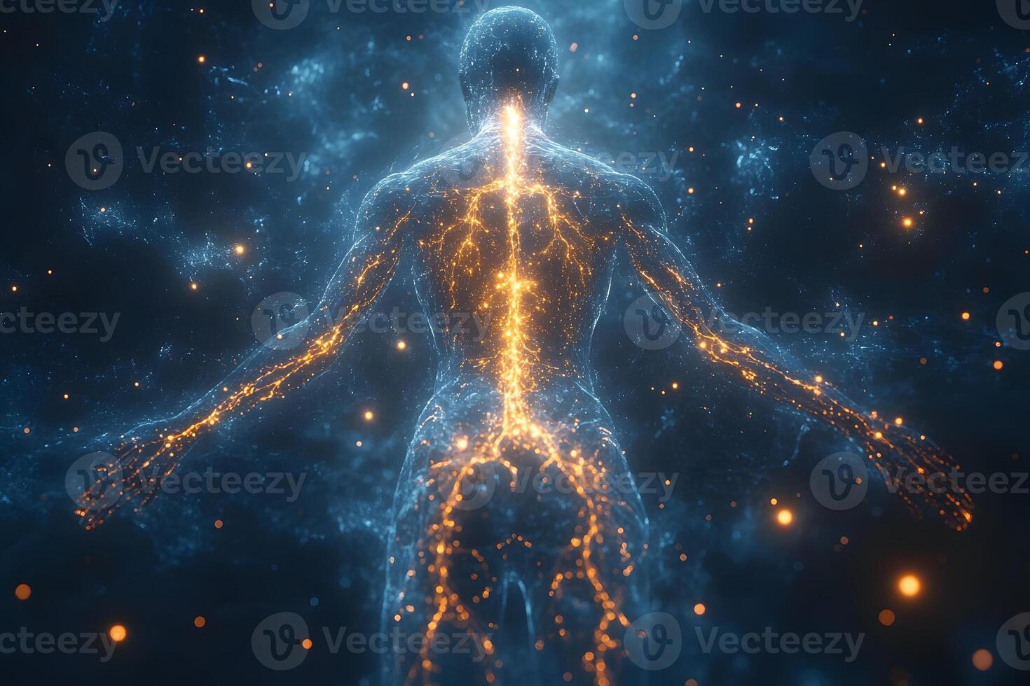 Futuristic Human Anatomy with Glowing Neural Network for Scientific Visualization photo