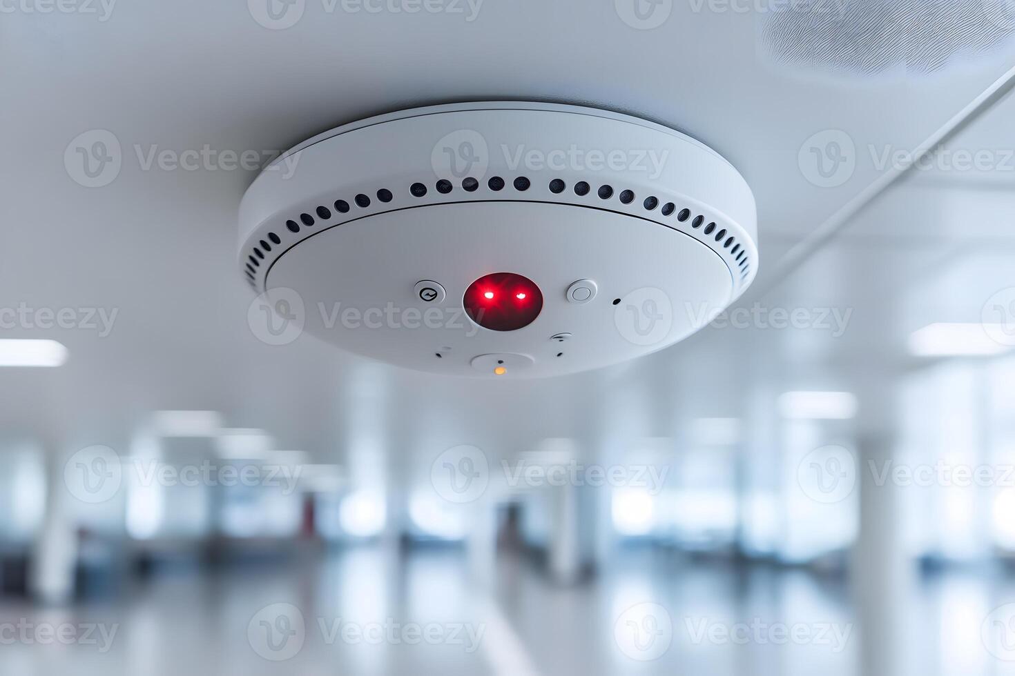 Modern Ceiling-Mounted Security Camera in Office Space for Surveillance photo