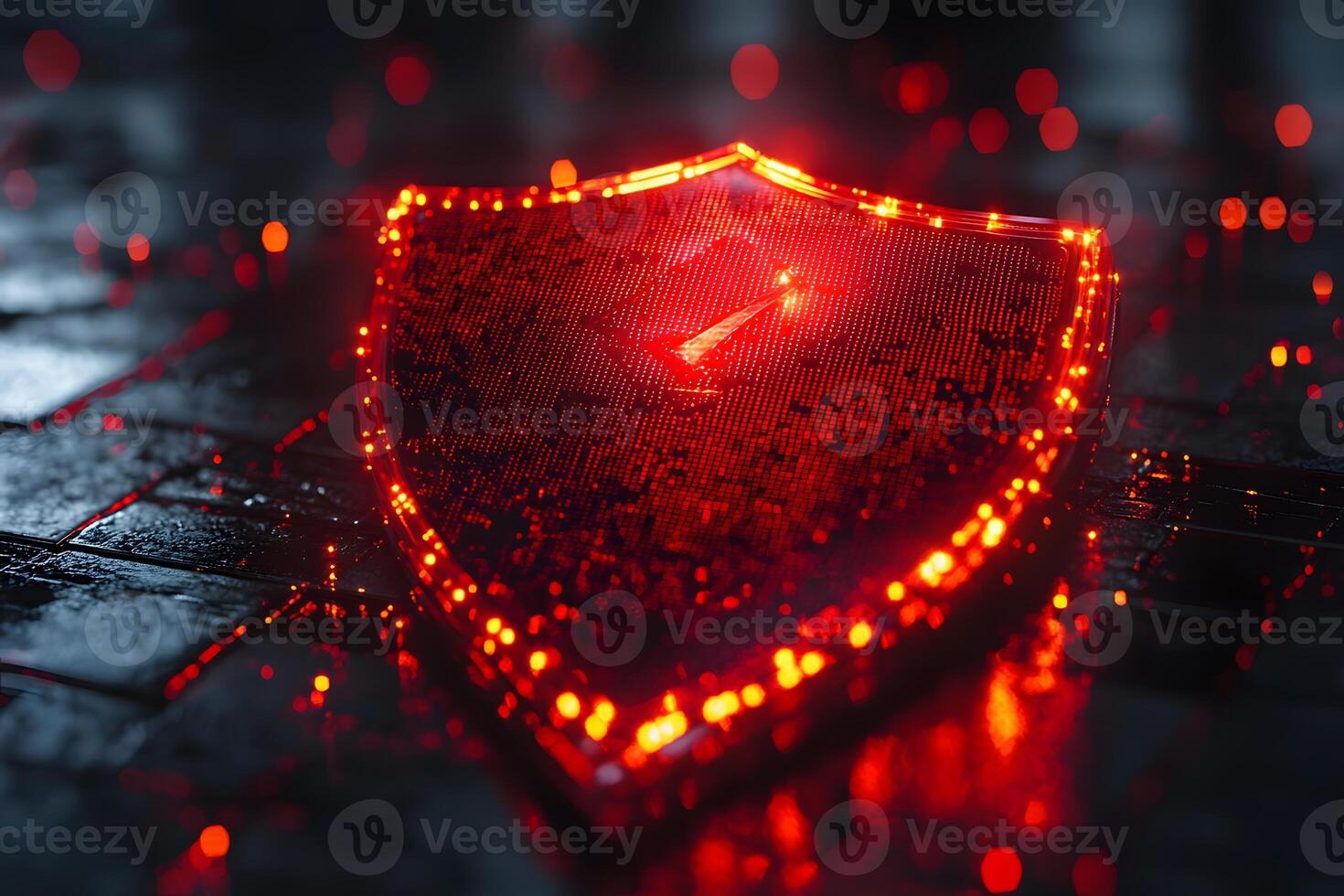 Illuminated Cybersecurity Shield on a Dark Digital Background for Tech Design photo