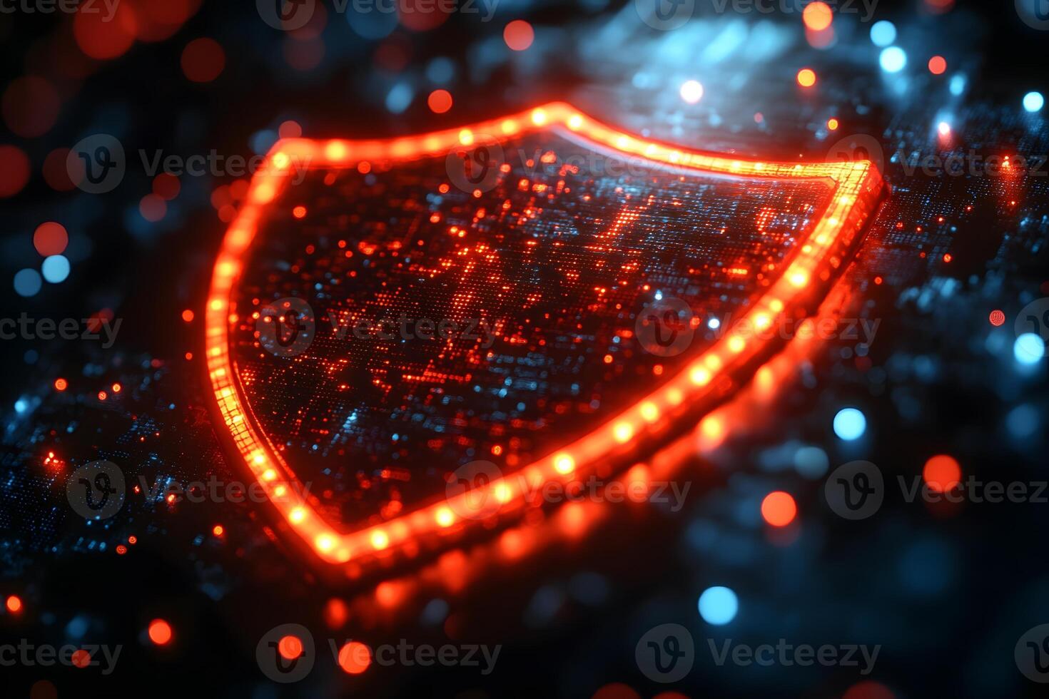 Futuristic Technology with Glowing Digital Shield for Cybersecurity and Data Protection photo