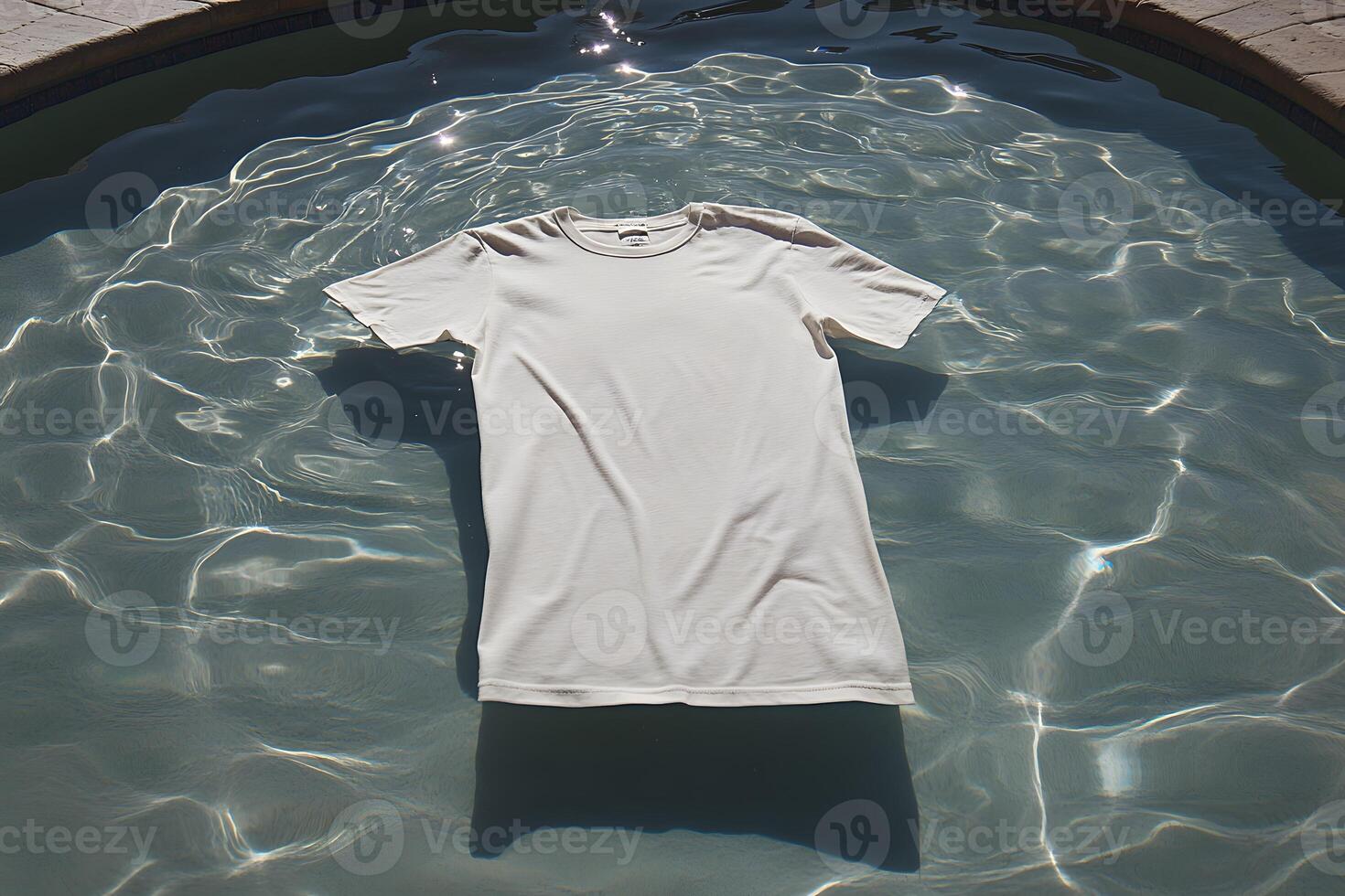 Minimalist Fashion White T-Shirt Floating on Clear Water in Sunlit Pool photo