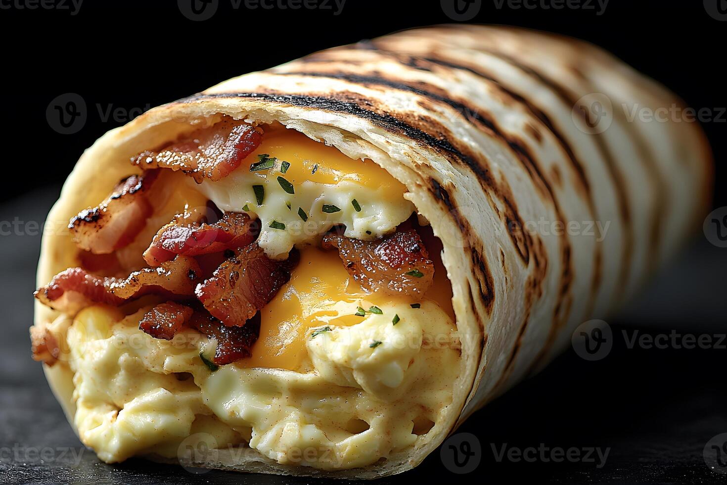 Delicious Breakfast Wrap with Scrambled Eggs, Bacon, and Cheese for a Hearty Morning Meal photo