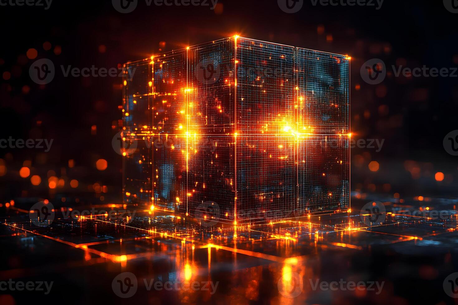 Futuristic Digital Cube with Glowing Lights for Technology and Innovation Themes photo