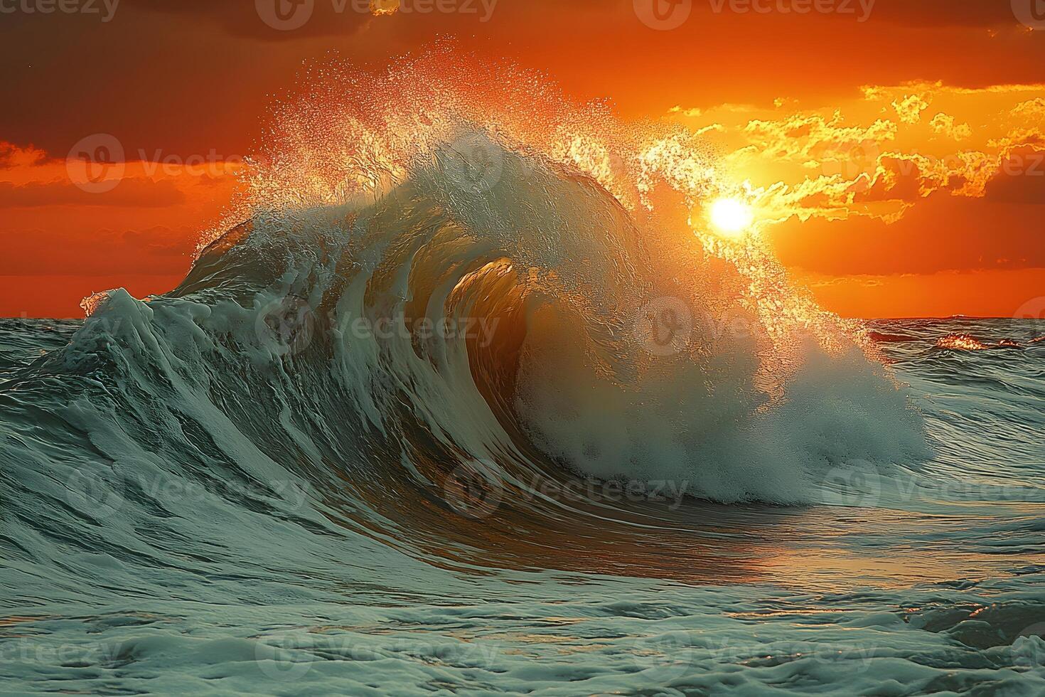 Majestic Ocean Wave at Sunset - Dramatic Seascape for Nature-Themed Designs and Prints photo