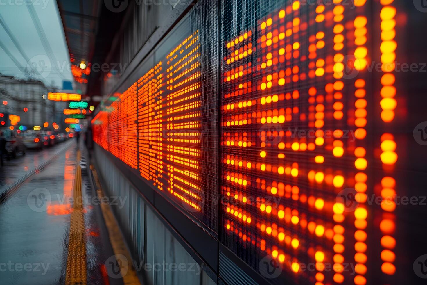 Urban Transportation Hub with Dynamic LED Information Board Display photo