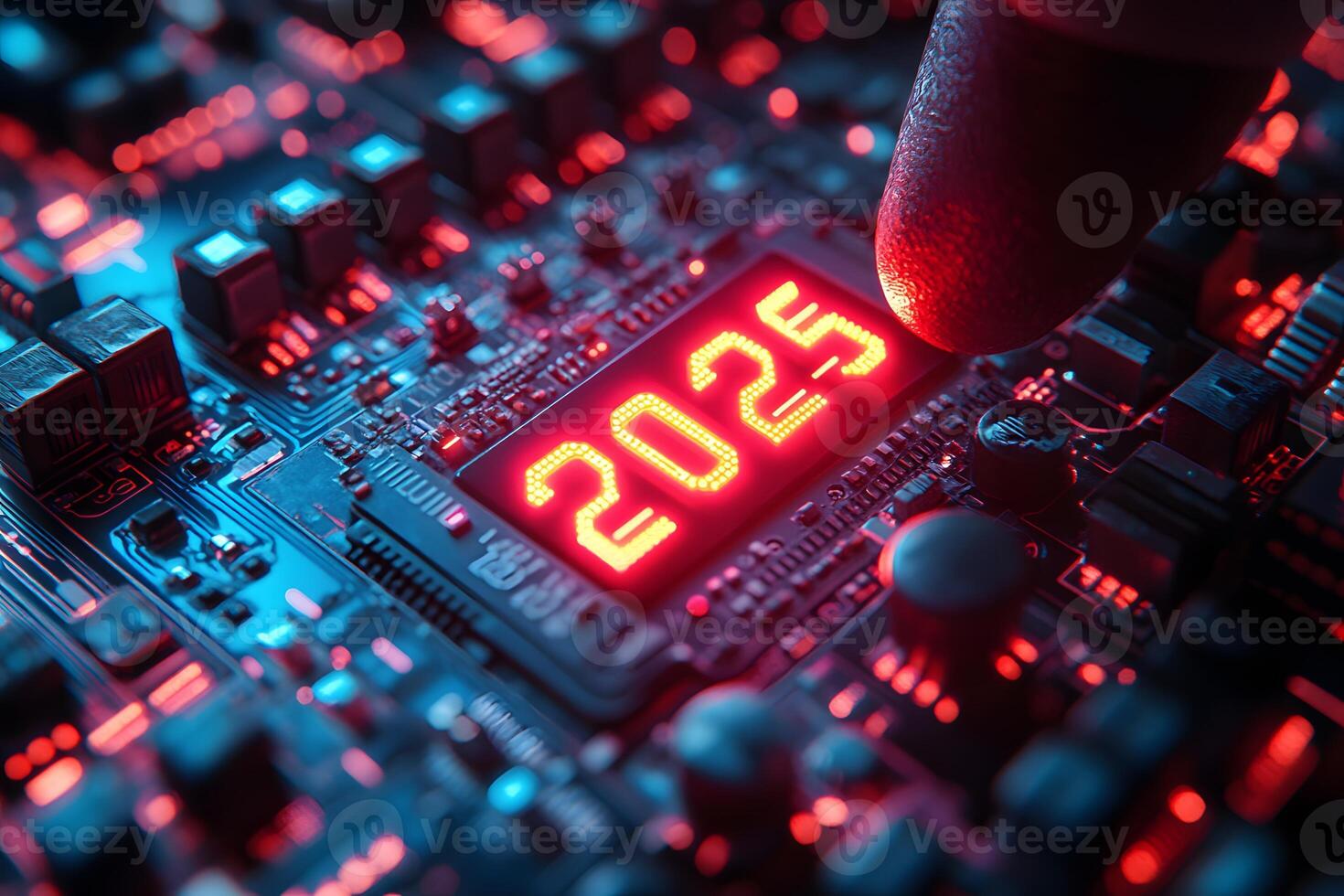 Futuristic Technology Concept with 2025 Microchip Display and Digital Innovation photo
