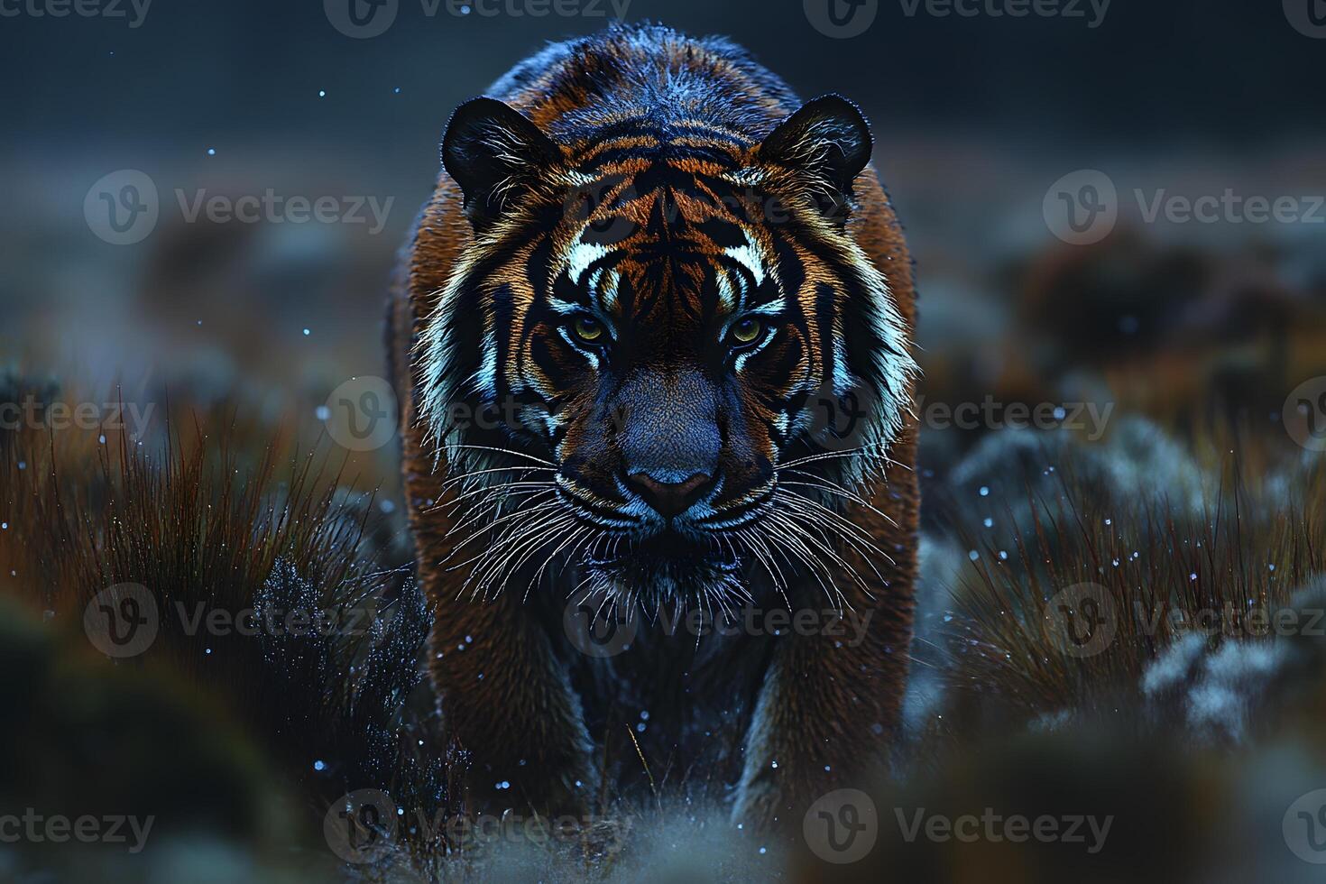 Majestic Tiger in a Mystical Wilderness Setting at Dusk photo