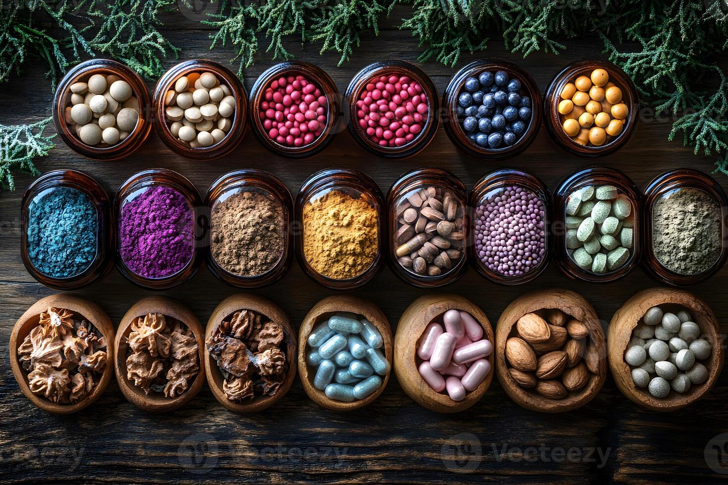 Assorted Natural Supplements and Herbal Capsules for Holistic Health and Wellness Design photo