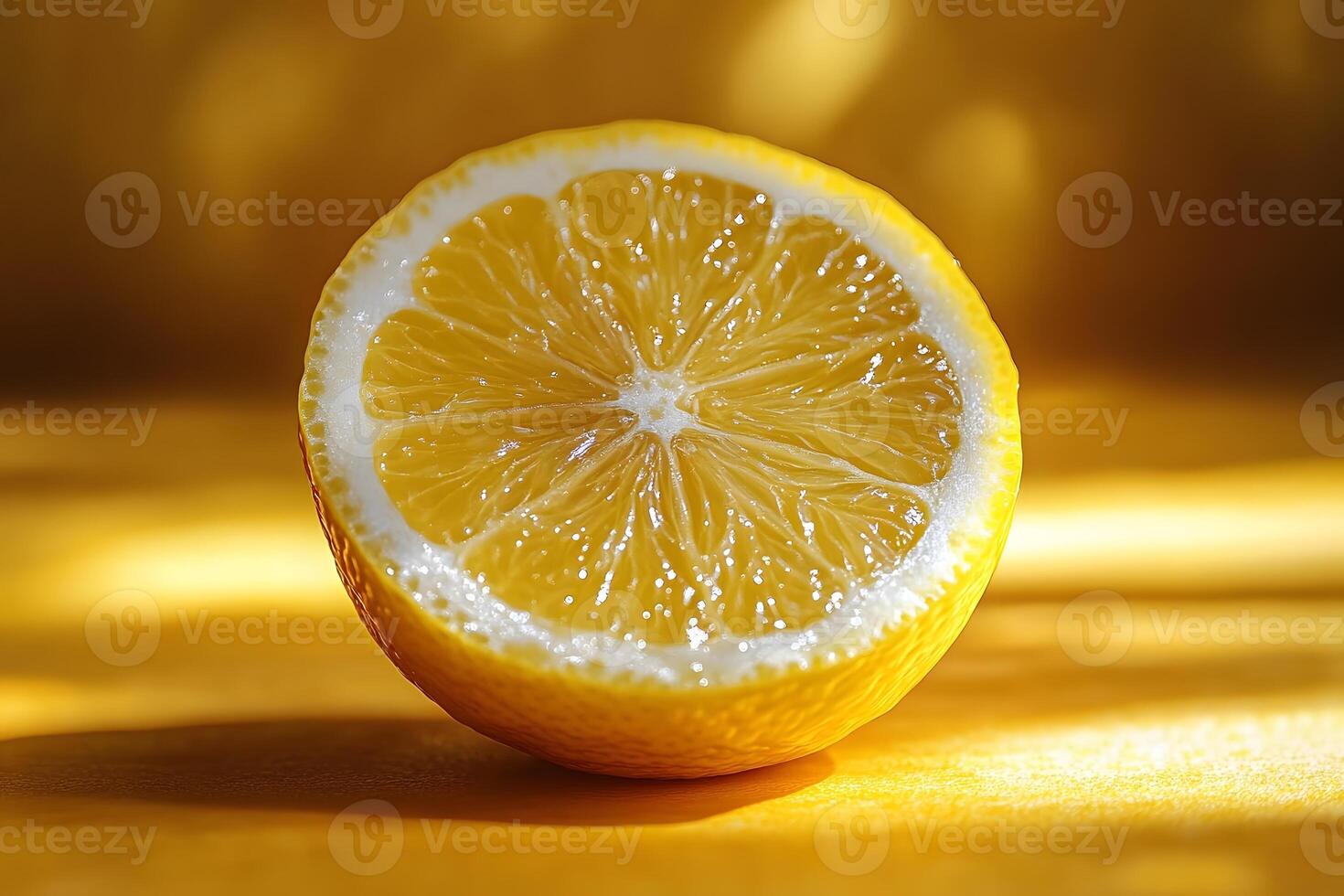 Vibrant Lemon Half on Yellow Background for Fresh Citrus Design photo