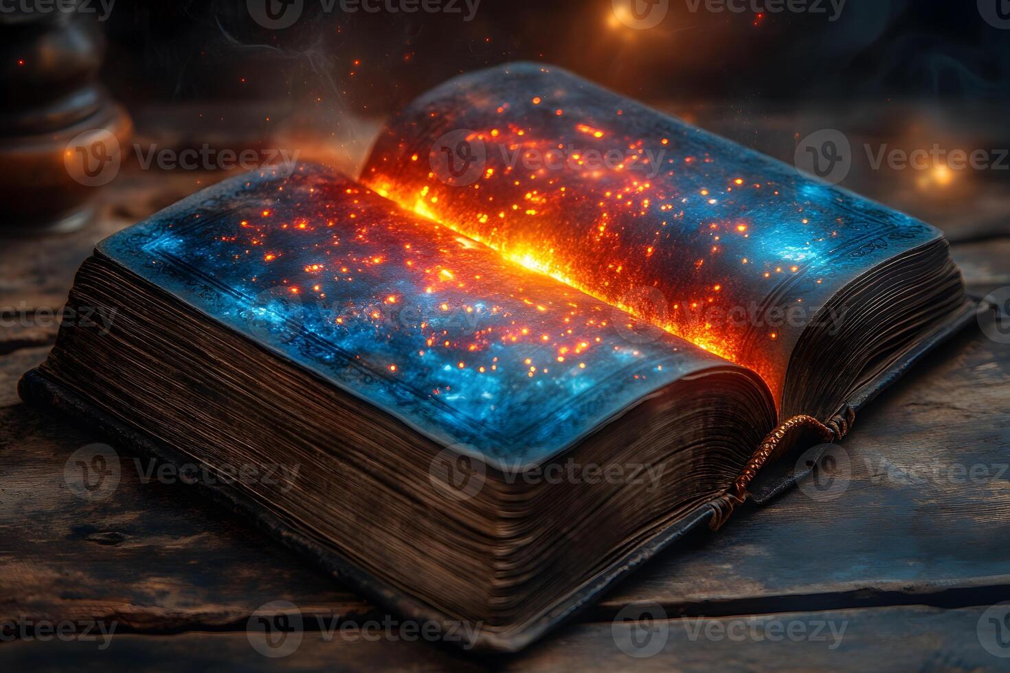 Enchanted Ancient Tome Emitting Mystical Light for Fantasy Book Design photo
