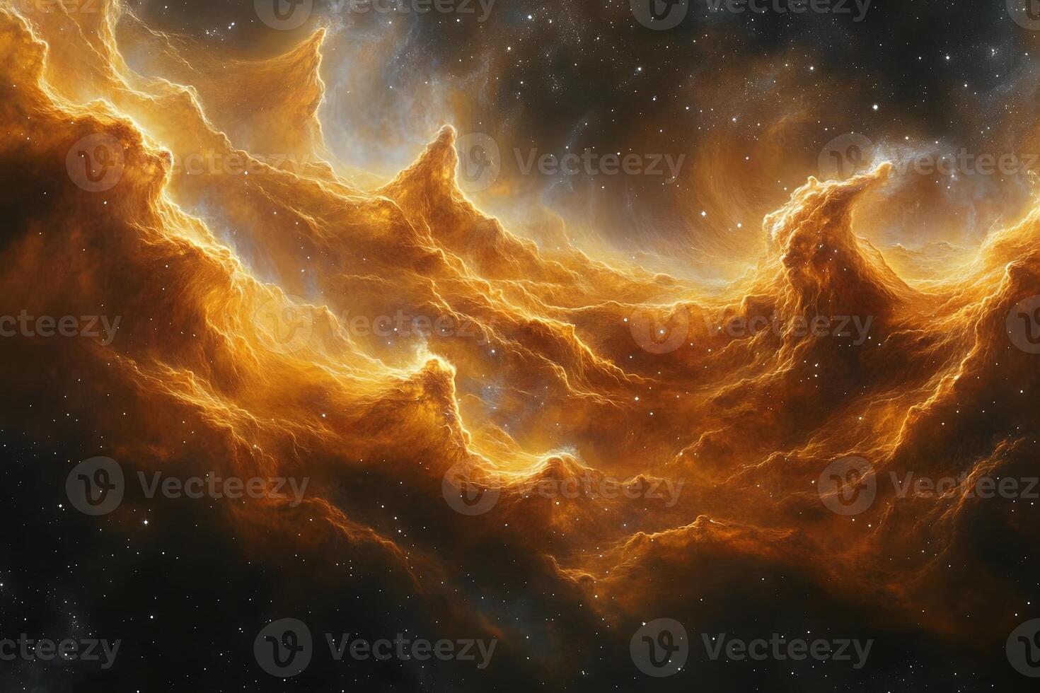 Majestic Cosmic Landscape with Vibrant Nebula and Starry Sky photo