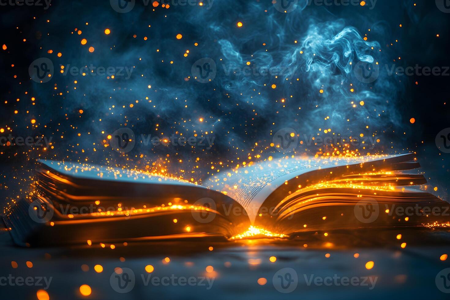 Mystical Open Book with Magical Glow and Sparks photo