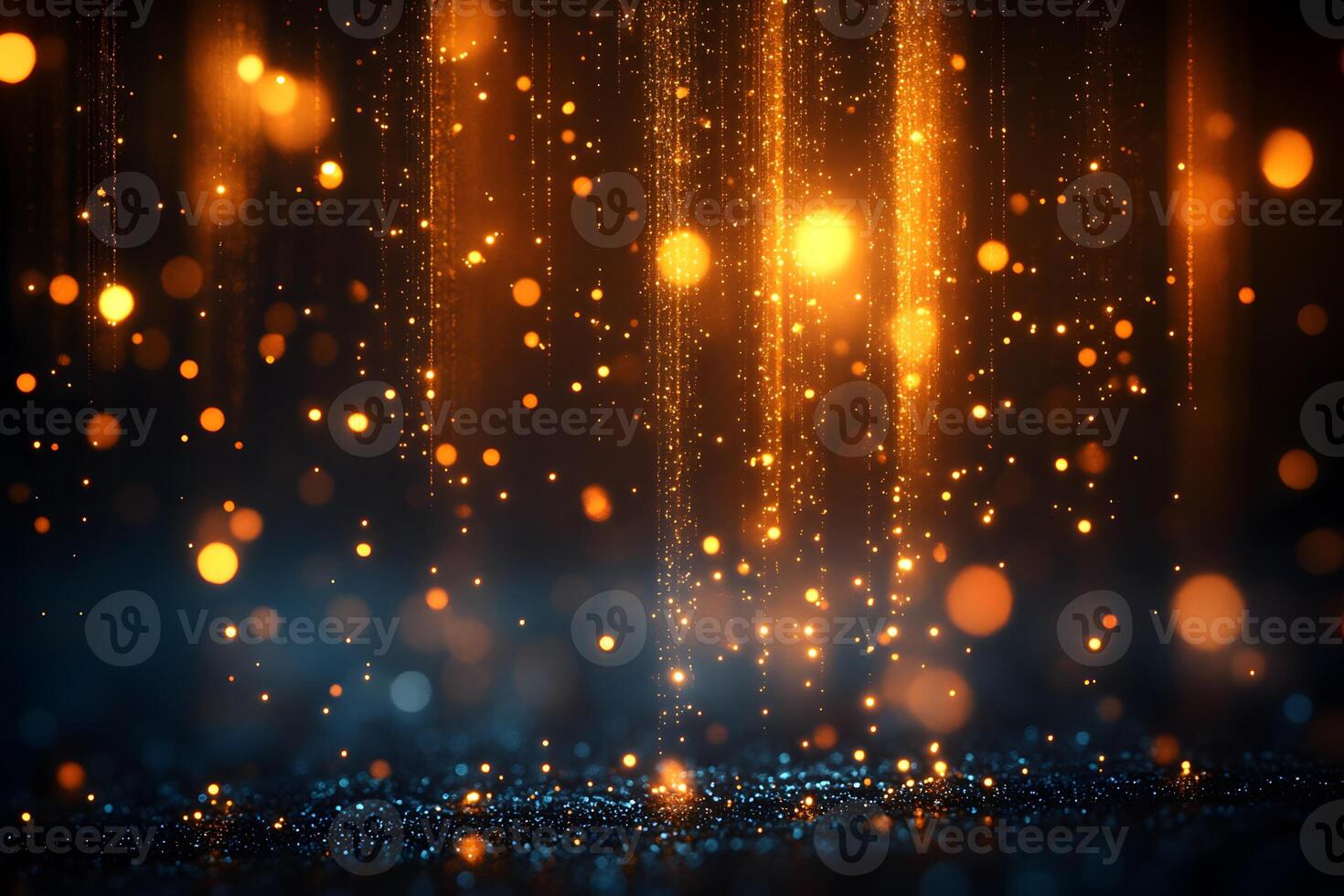 Golden Bokeh Lights Falling Like Rain - Abstract Sparkling Background for Festive Design photo