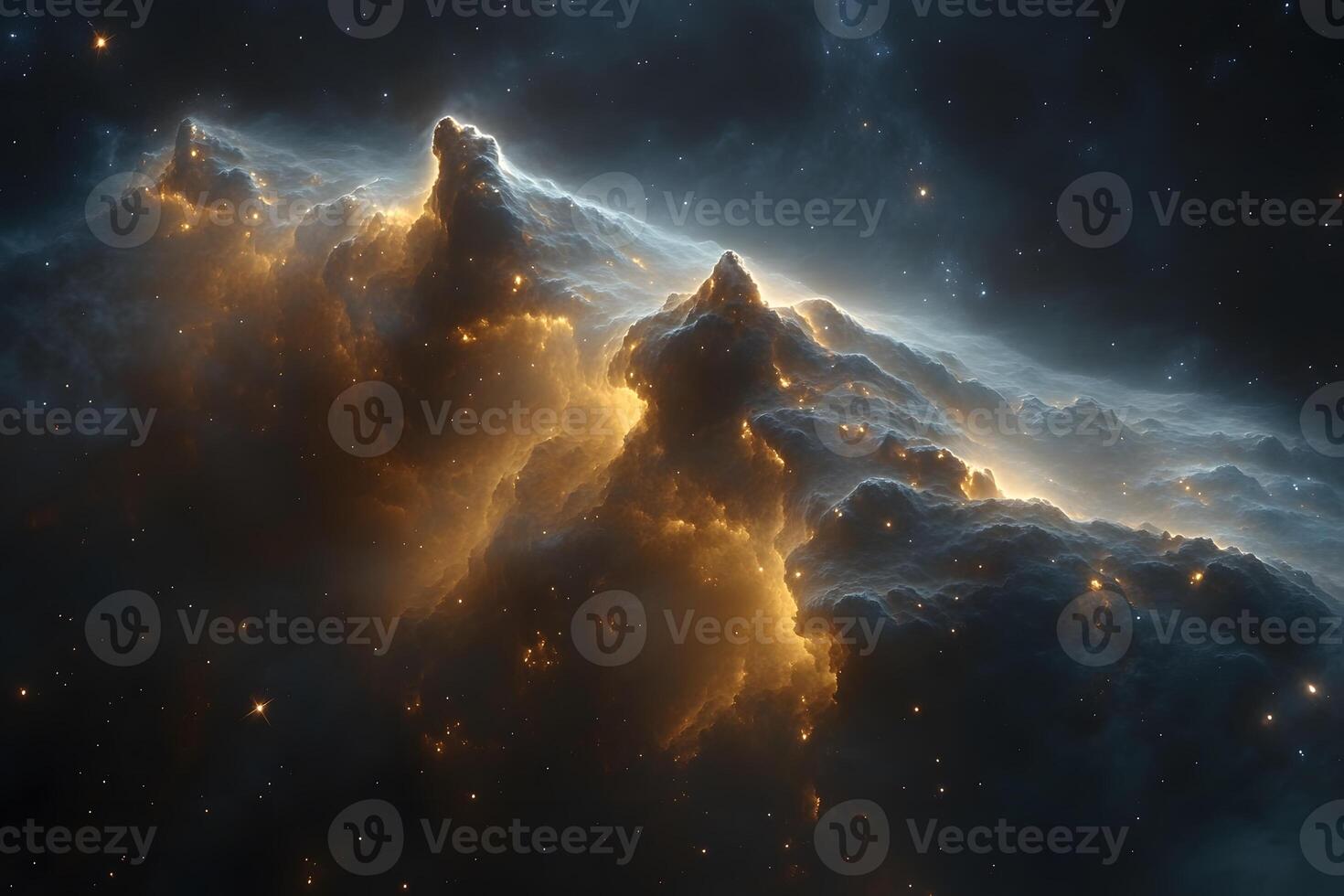 Mystical Space Nebula Emitting Golden Light for Sci-Fi Book Cover and Fantasy Art photo