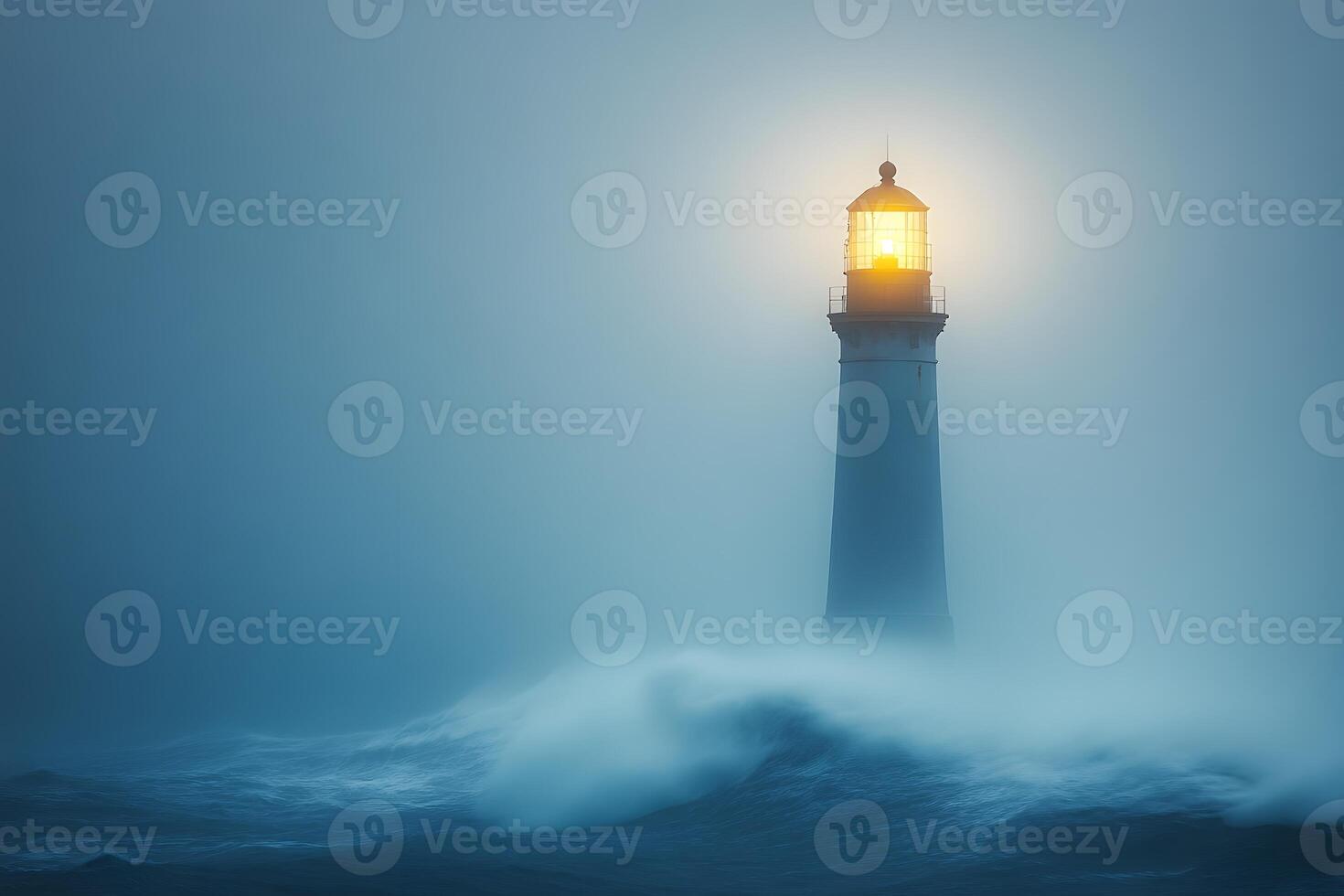Mystical Lighthouse Amidst Foggy Sea Waves - Perfect for Nautical Themed Art and Posters photo