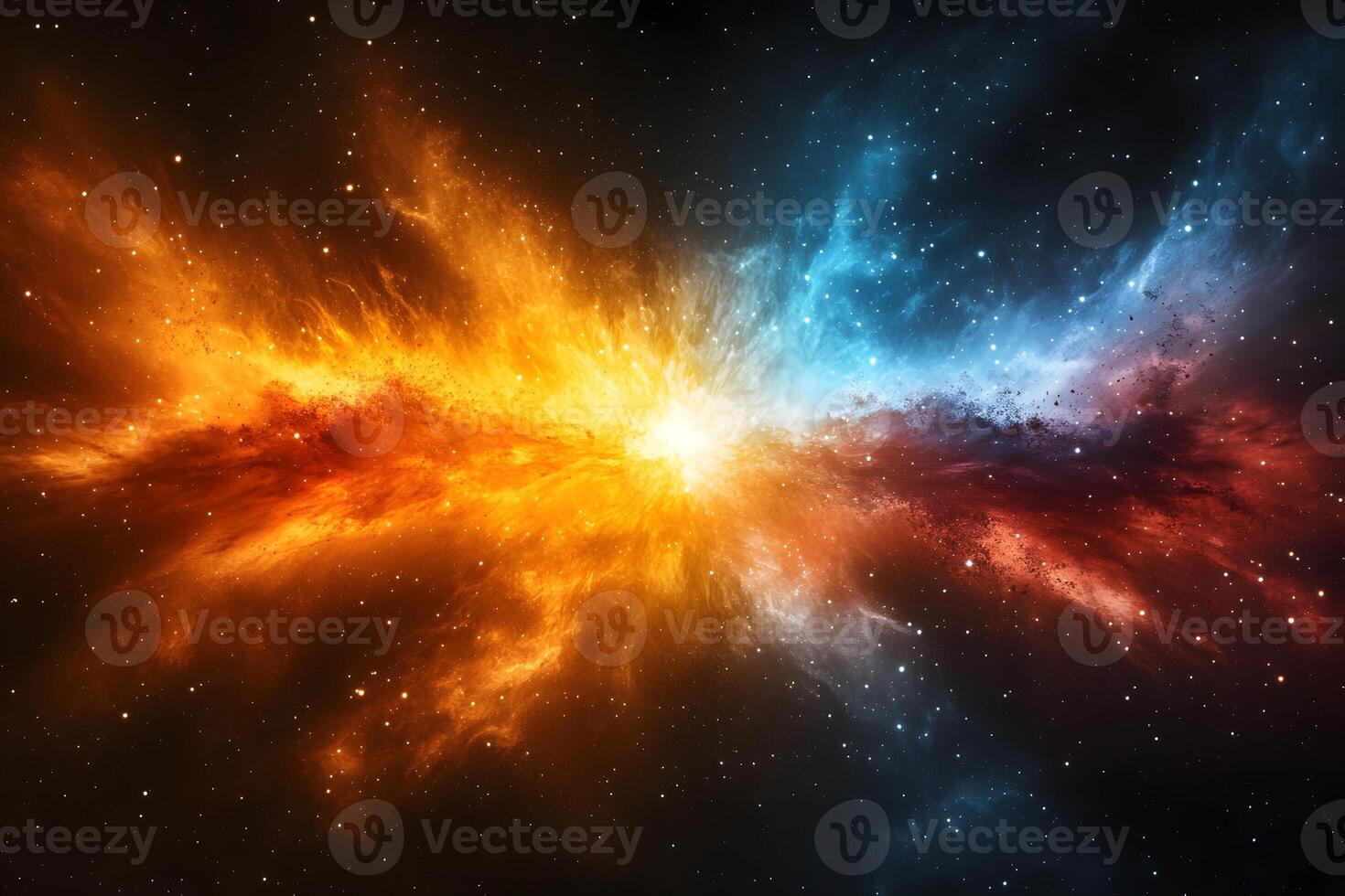 Cosmic Collision of Fiery and Icy Galaxies in Deep Space Nebula Explosion photo