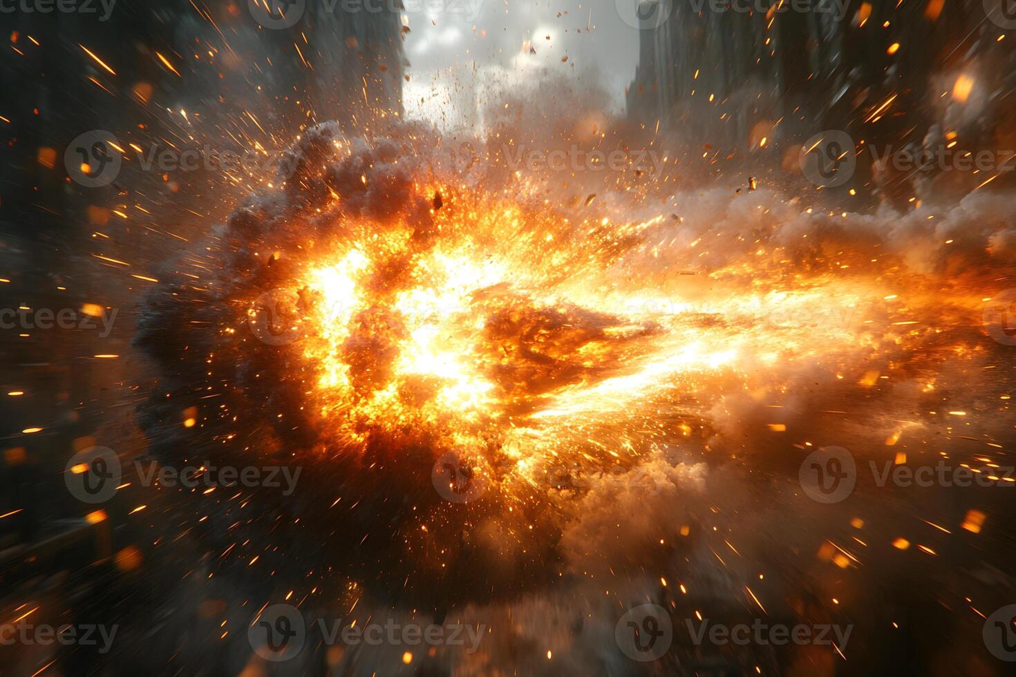 Explosive Fireball in Dynamic Action Scene for Sci-Fi and Disaster Themes photo