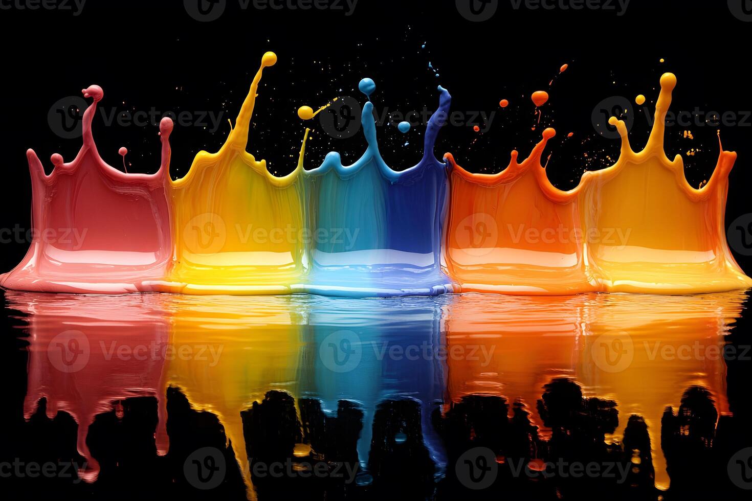 Vibrant Paint Splashes Rainbow Reflection for Art and Creative Design photo