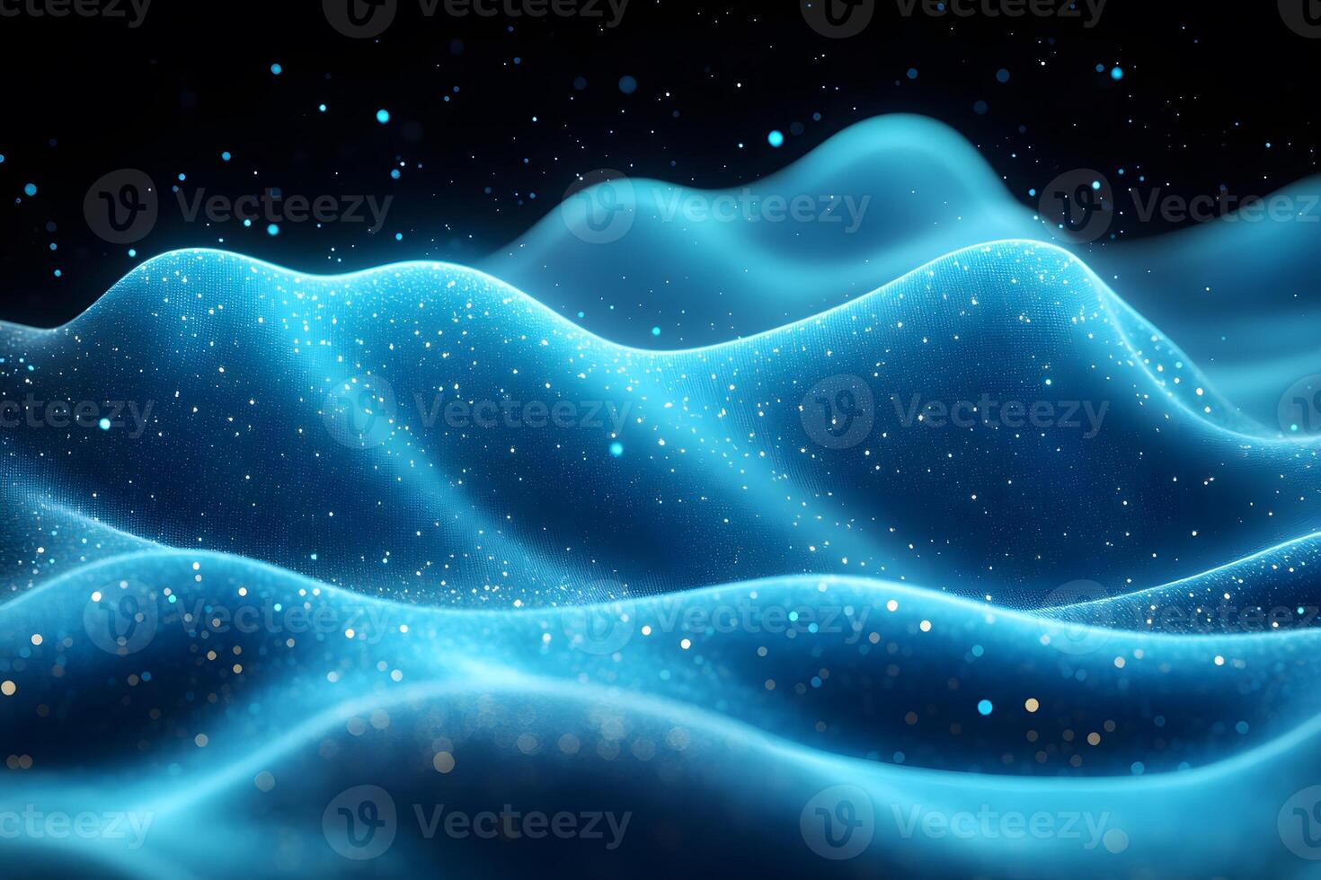 Sparkling Waves of Blue Light Particles in a Dreamlike Abstract Design photo