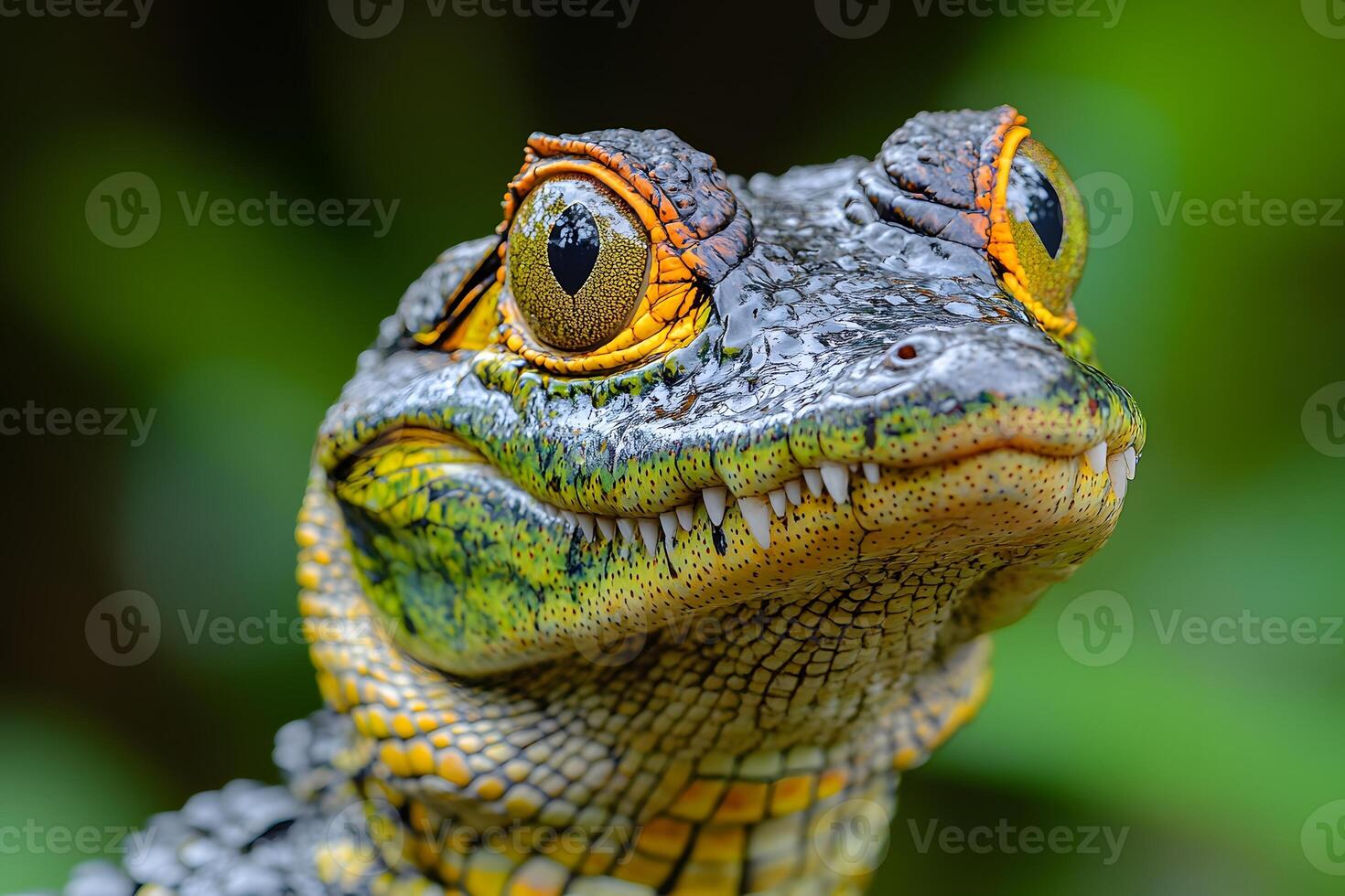 Close-Up Portrait of a Colorful Crocodile Nature and Wildlife Photography photo