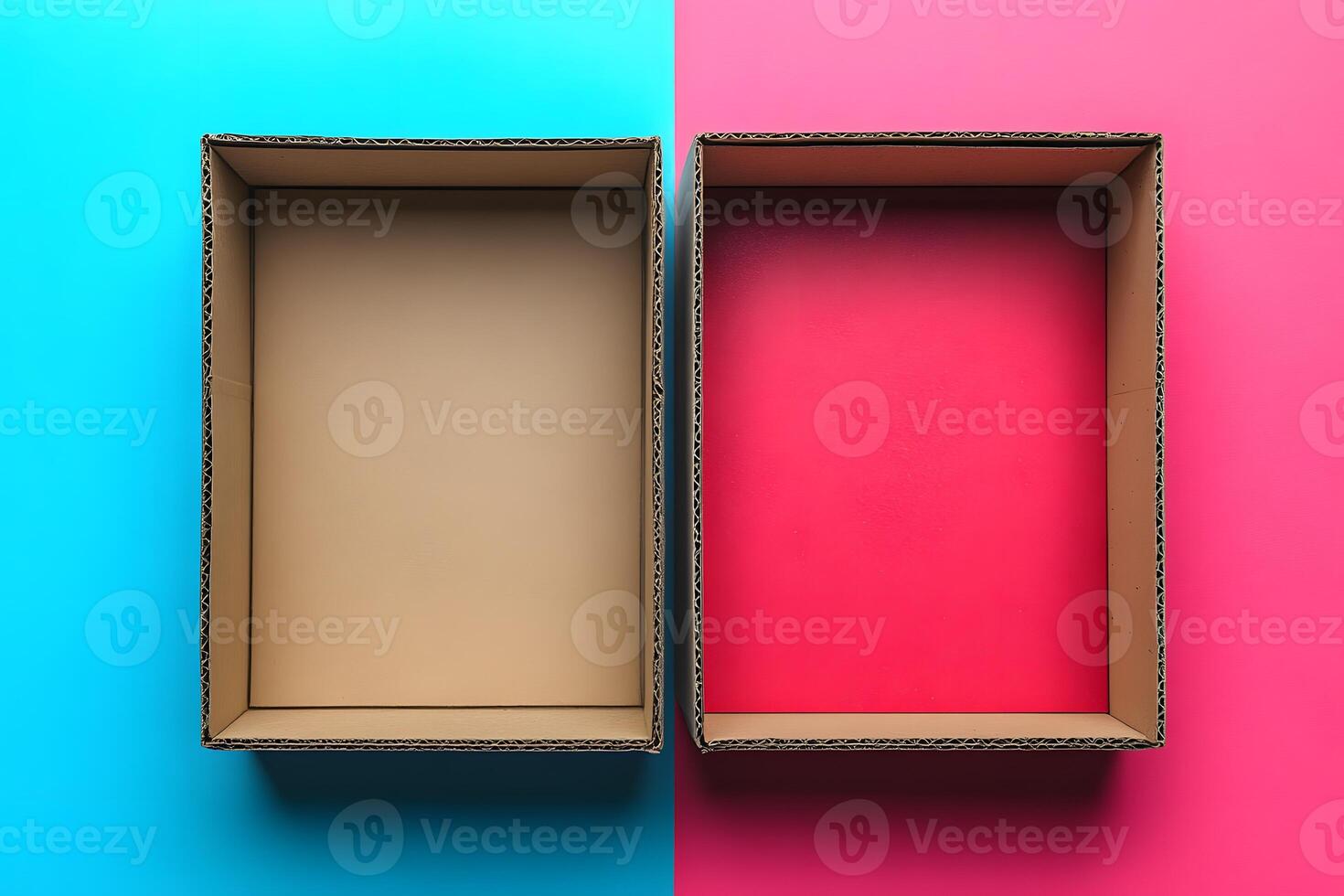 Colorful Minimalist Design with Two Open Cardboard Boxes on Vibrant Background photo