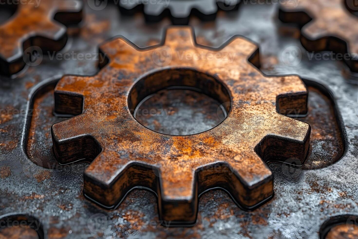 Industrial Gear Close-Up Rusty Metal Texture and Mechanical Details for Design and Engineering photo