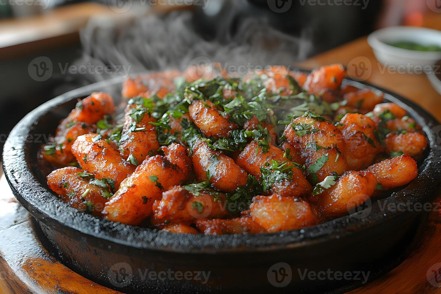 Sizzling Korean Spicy Rice Cakes on Hot Plate for Authentic Cuisine photo