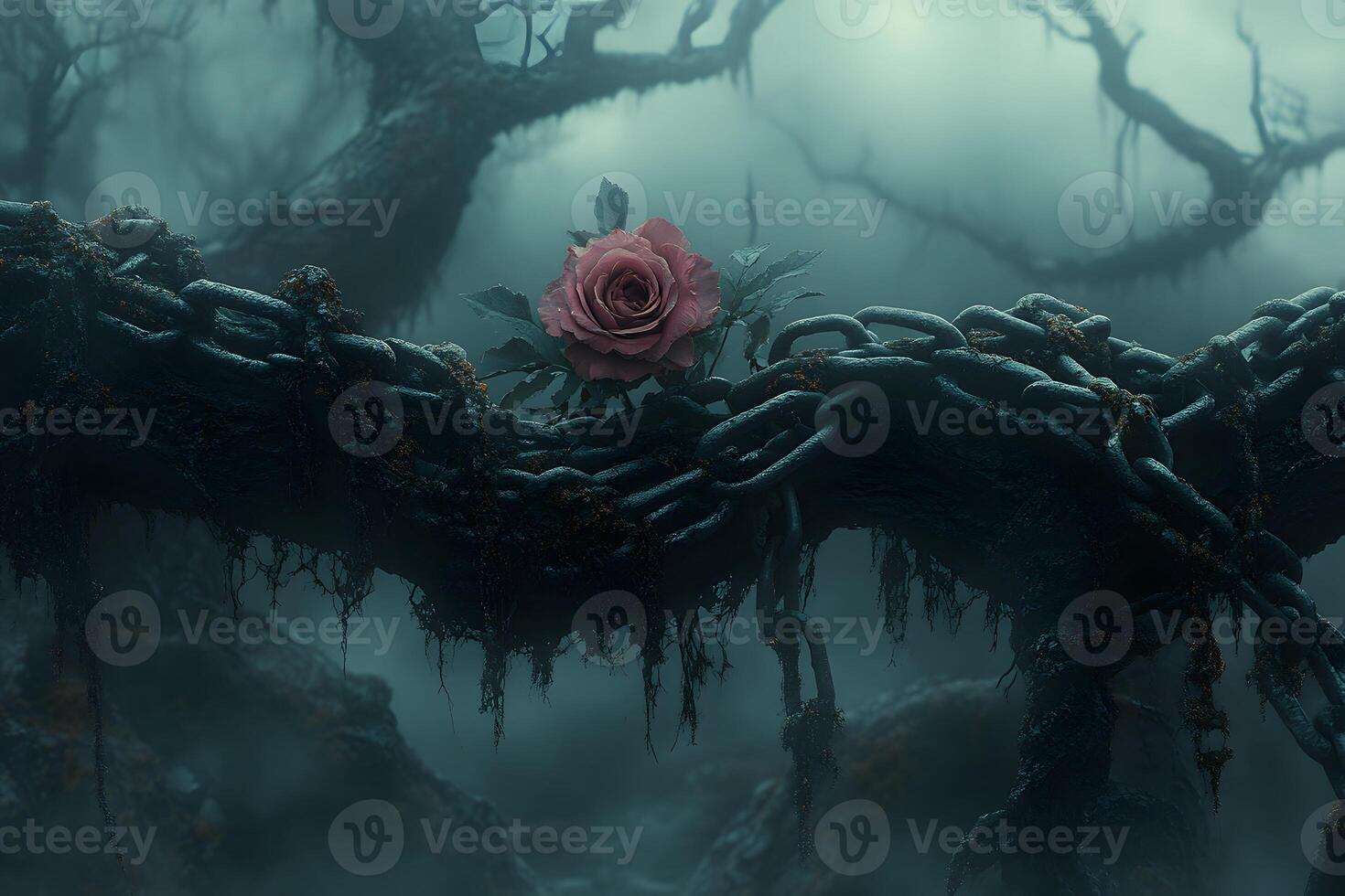 Enchanted Rose in Mysterious Forest Environment for Fantasy Themes photo
