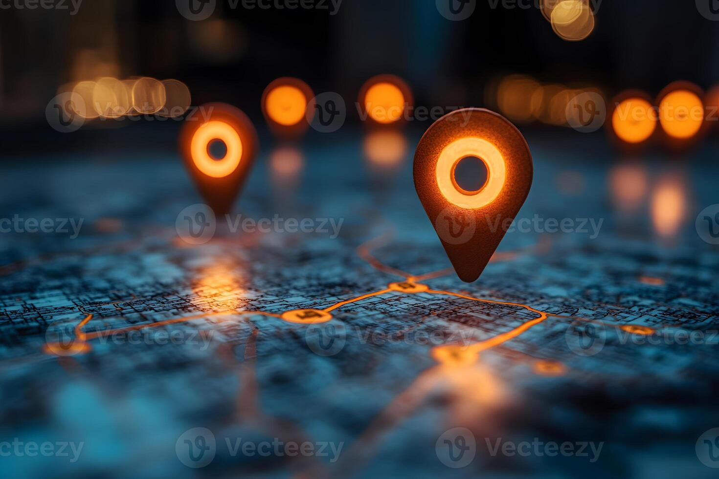 Futuristic Navigation and Location Pin Markers on Digital Map Design photo