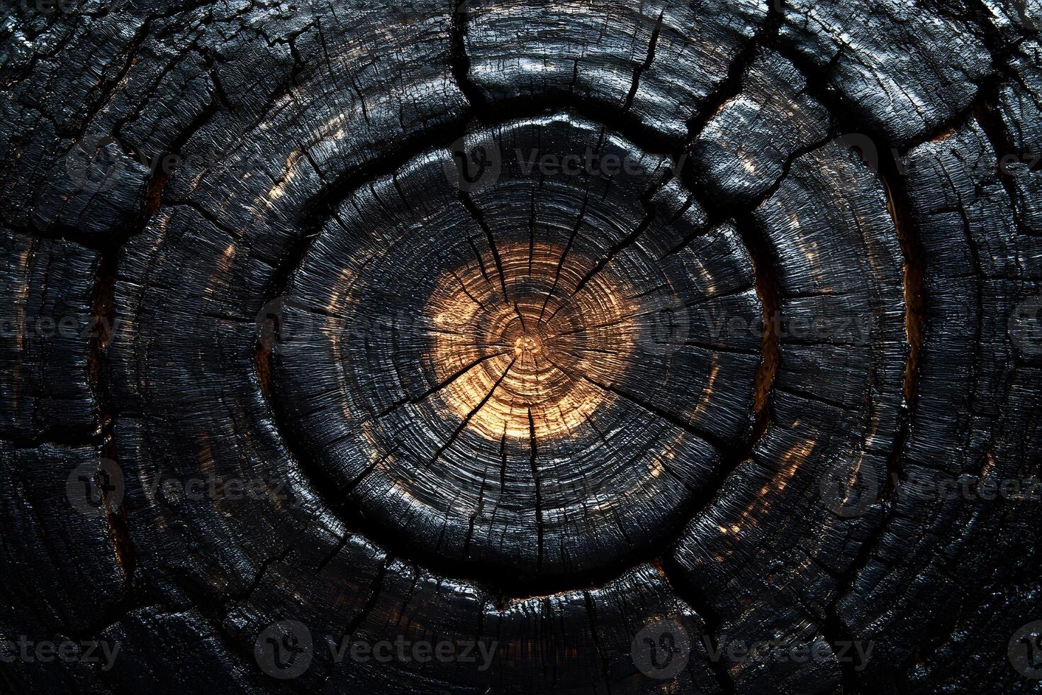 Close-Up of Tree Rings with Charred Texture Highlighting Natural Patterns photo