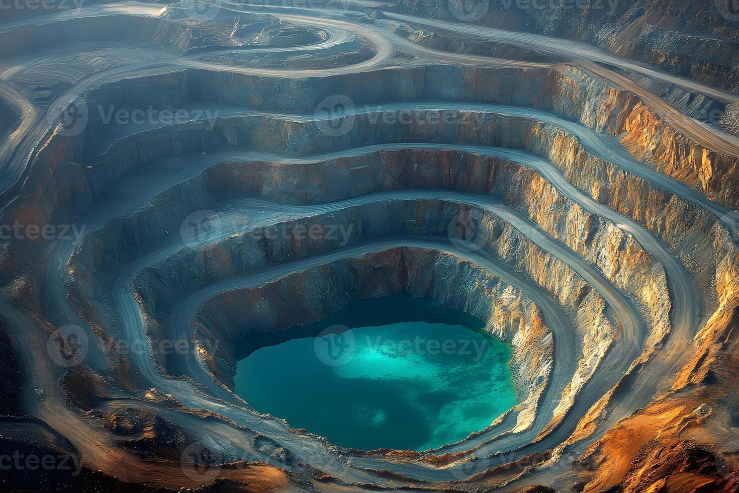 Aerial View of Majestic Open-Pit Mine with Vibrant Water at the Base photo