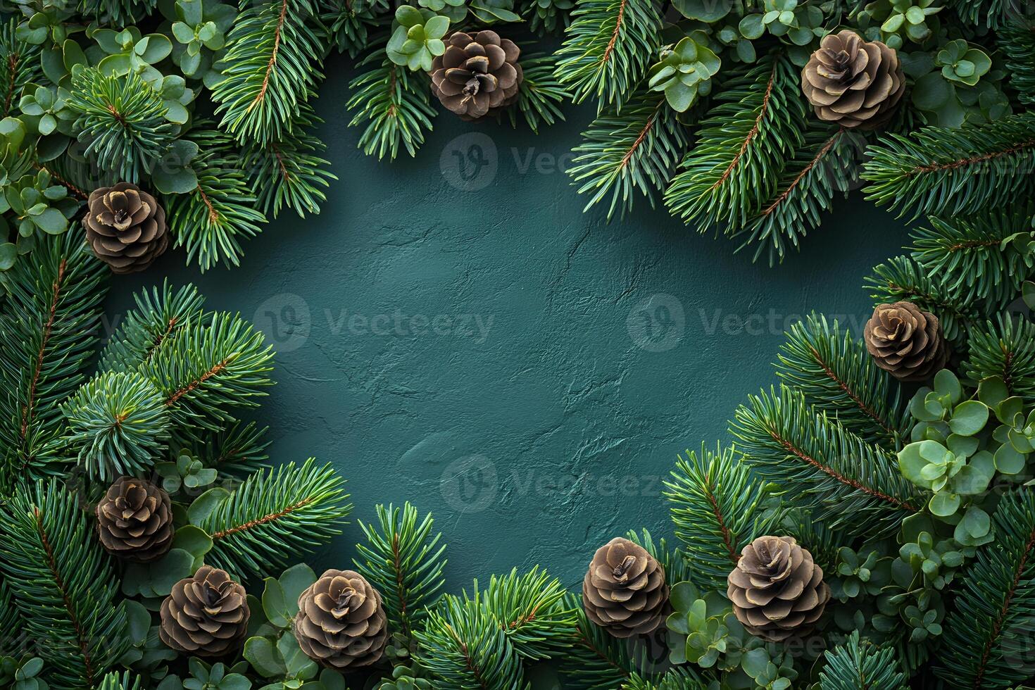 Festive Holiday Frame with Fir Branches and Pine Cones for Seasonal Design photo