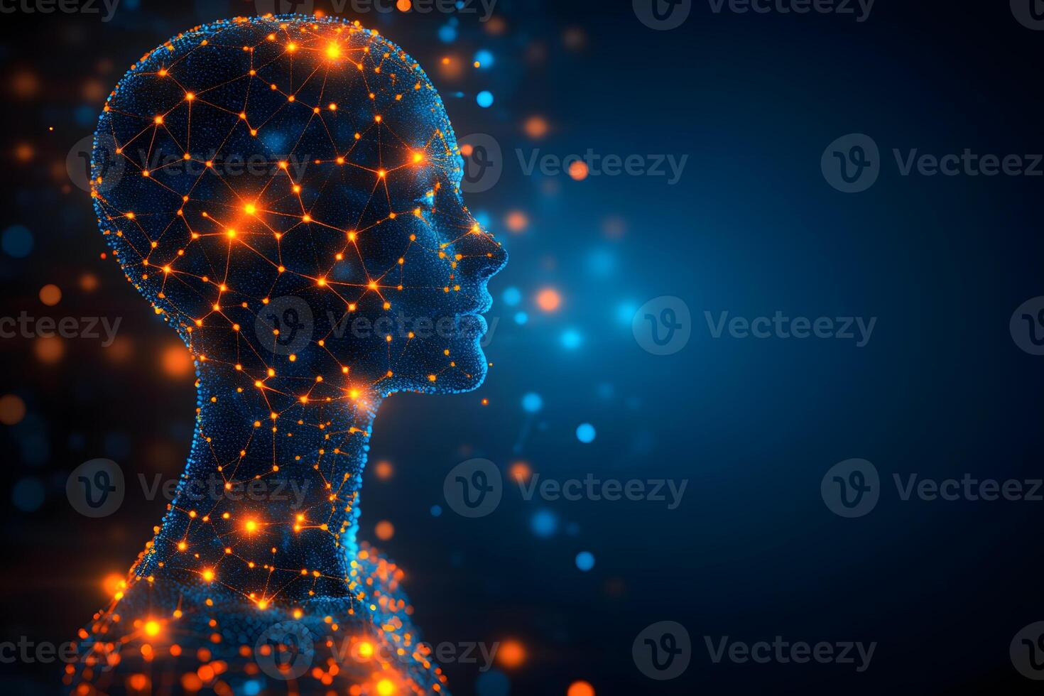 Digital Human Profile with Futuristic Neural Network Design for Technology Concepts photo