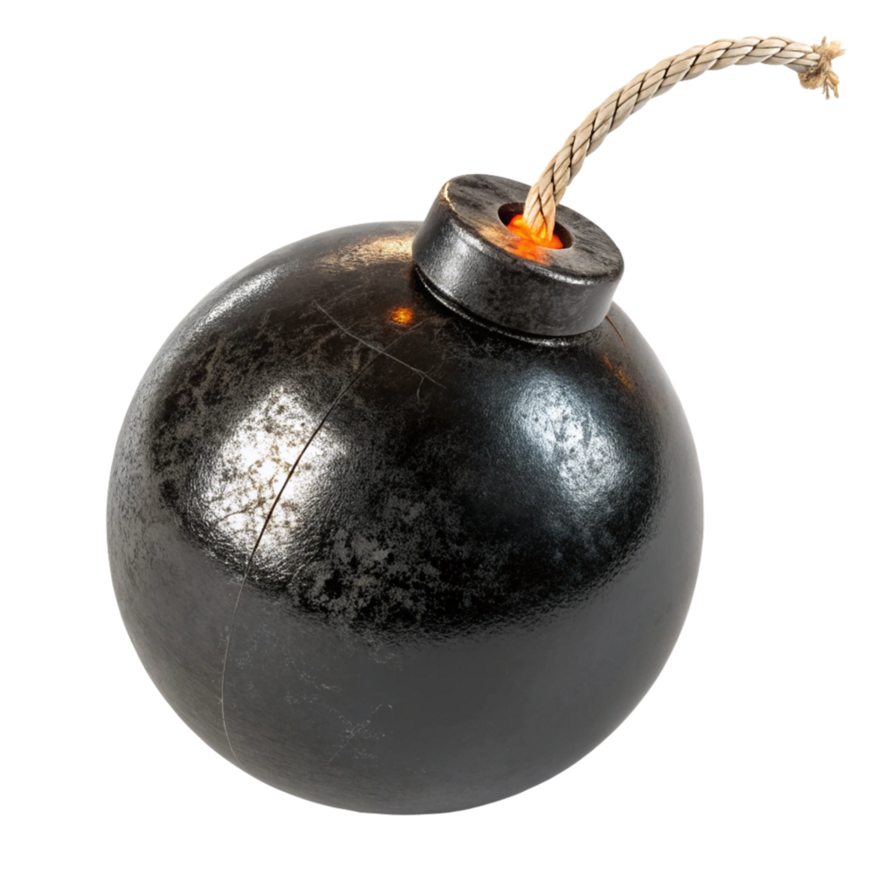3D Render of a Lit Time Bomb with Glowing Fuse, png