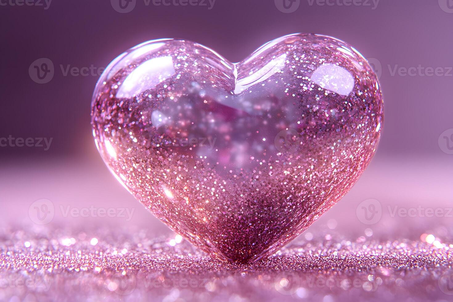 Glittering Glass Heart with Sparkling Pink Background for Valentine's Day Themes photo