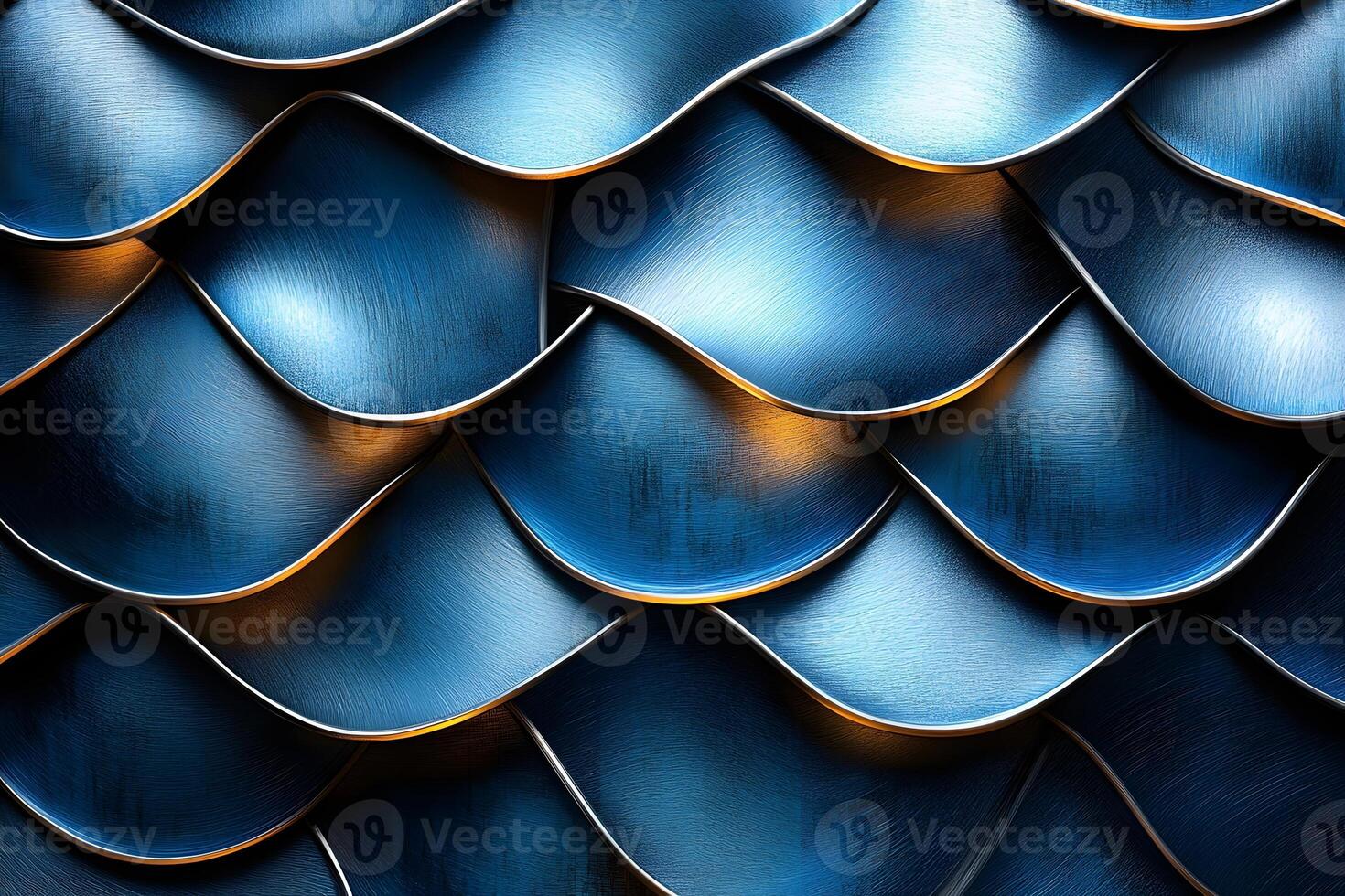 Abstract Metallic Waves Pattern with Blue and Gold Highlights for Modern Design Projects photo