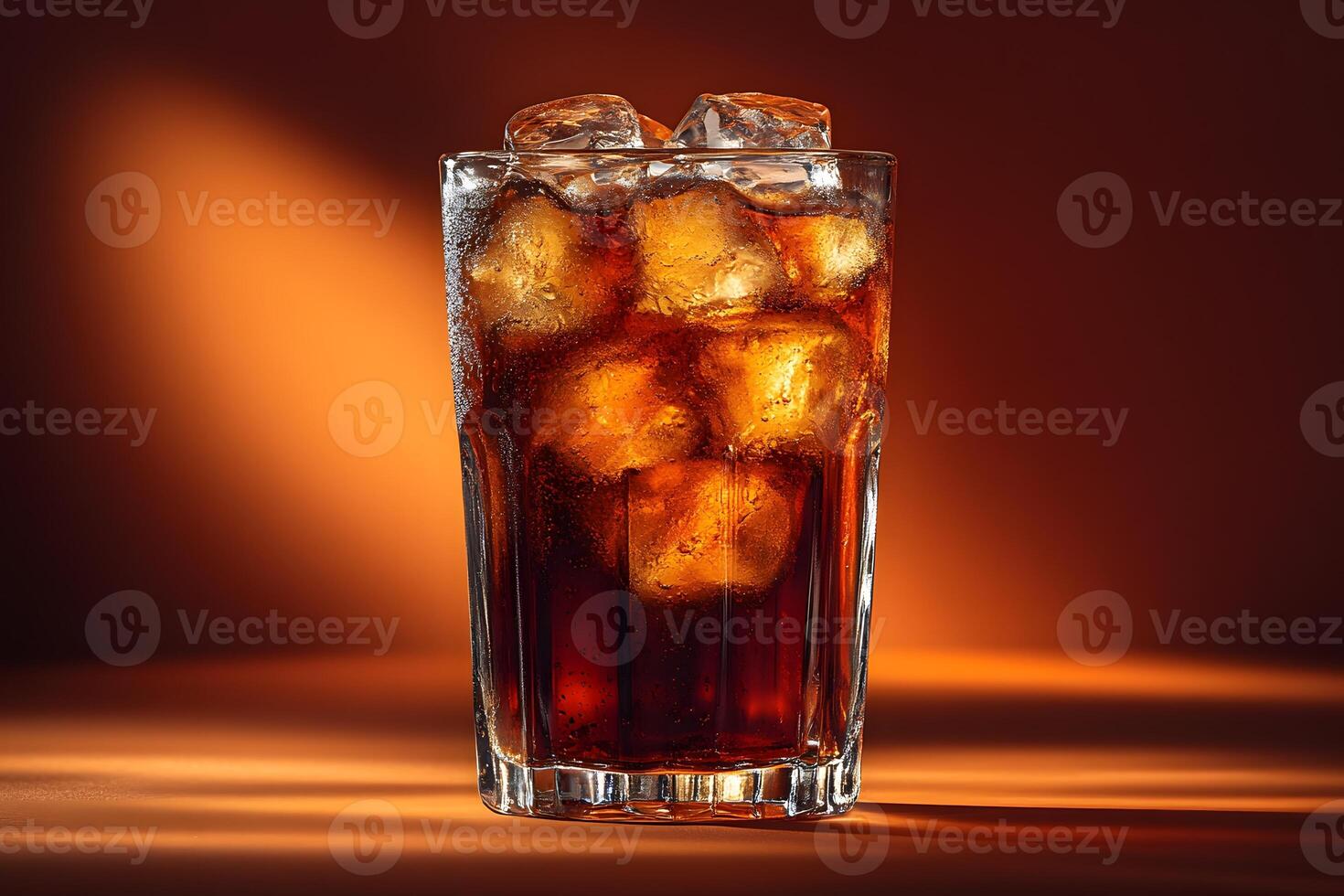 Refreshing Iced Cola on Warm Toned Background for Beverage Promotion photo