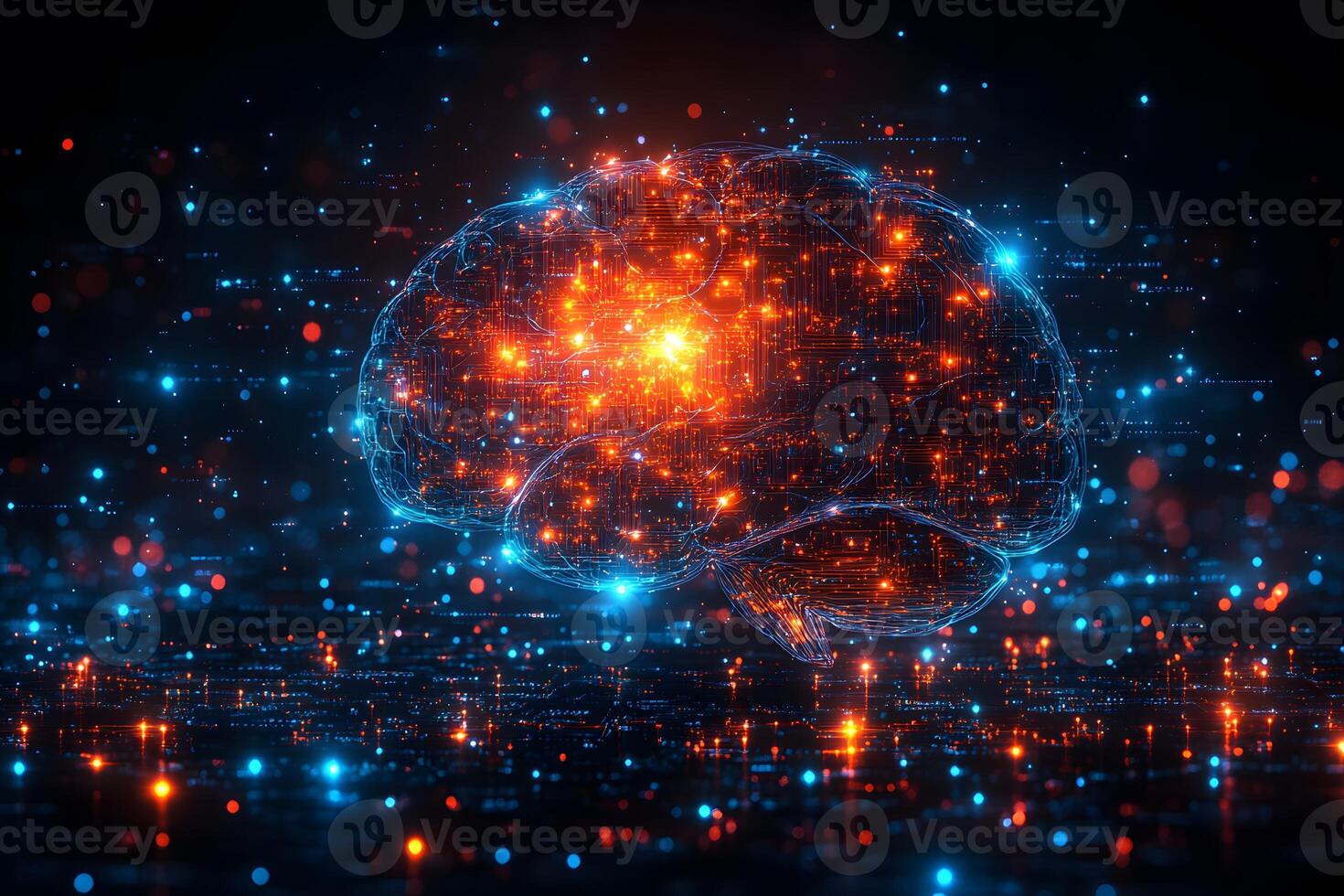 Futuristic Digital Brain Network Concept for Technological Innovation photo